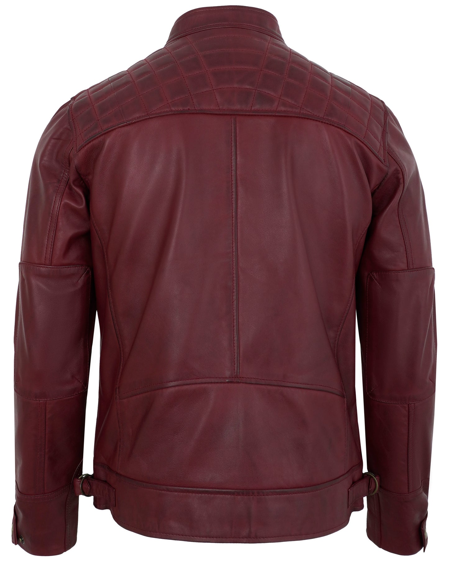 Men’s Maroon Motorcycle Style Leather Jacket Men – Quilted Shoulder