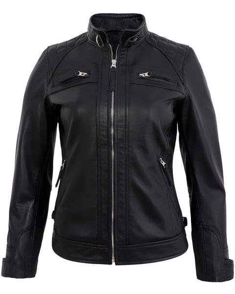 Black Leather Cafe Racer Jackets for Women – Real Lambskin Quilted Style