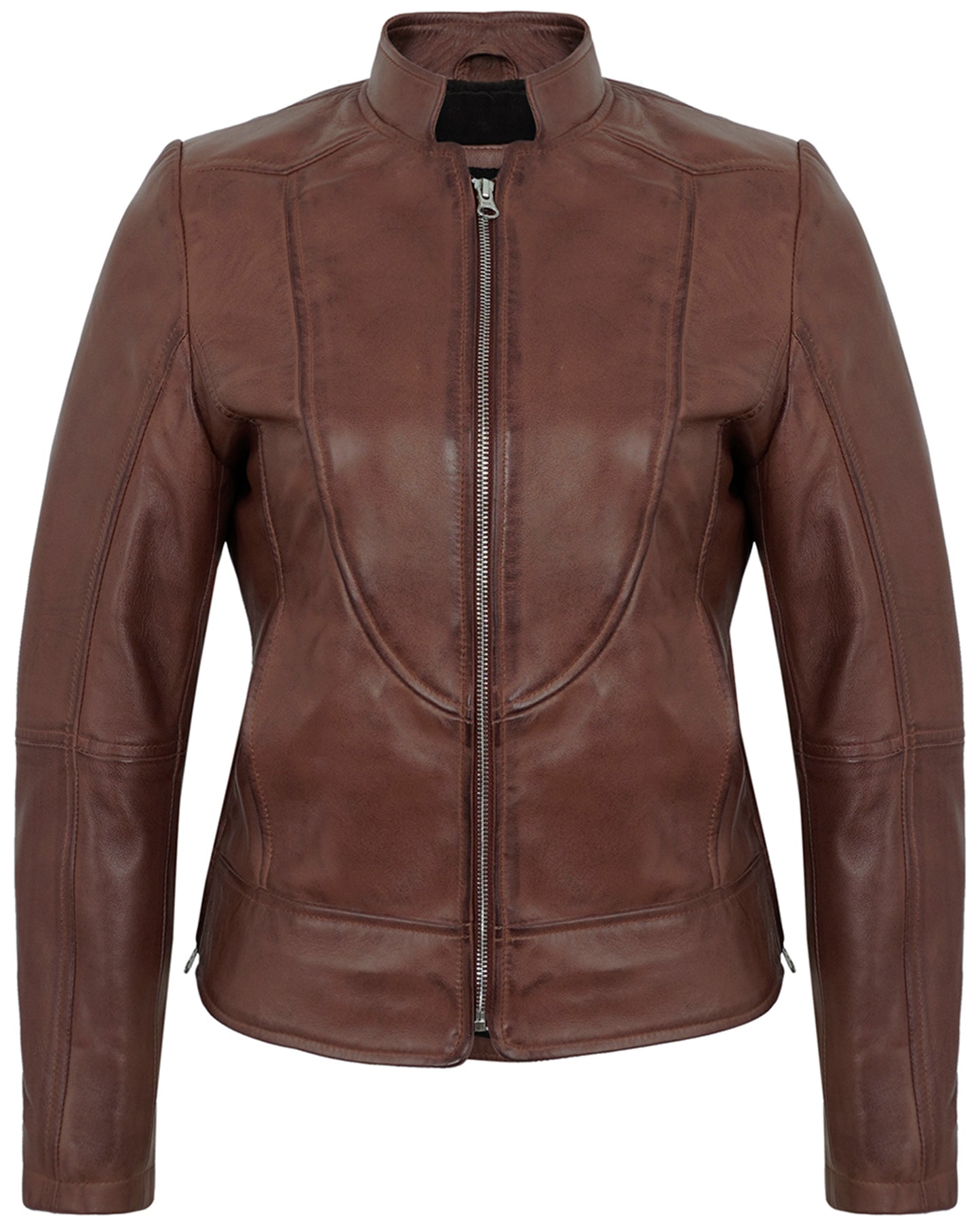 Brown Women’s Cafe Racer Leather Jacket – Real Lambskin Vintage Style