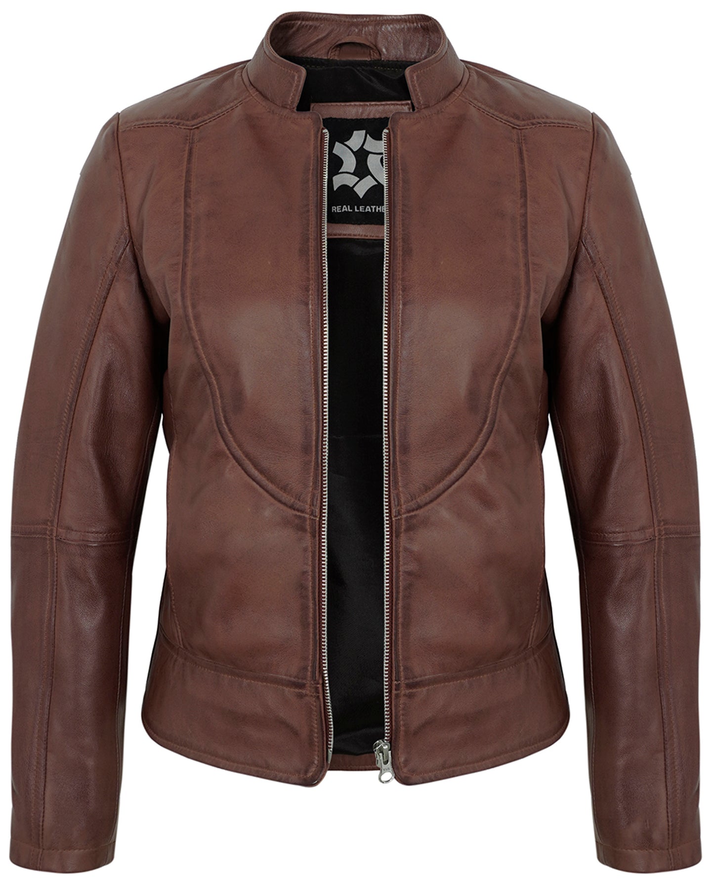 Brown Women’s Cafe Racer Leather Jacket – Real Lambskin Vintage Style