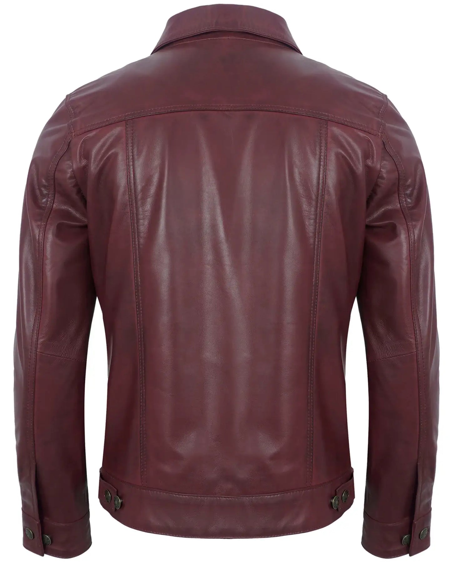Maroon Vintage Leather Jacket for Men – Lambskin Trucker Style