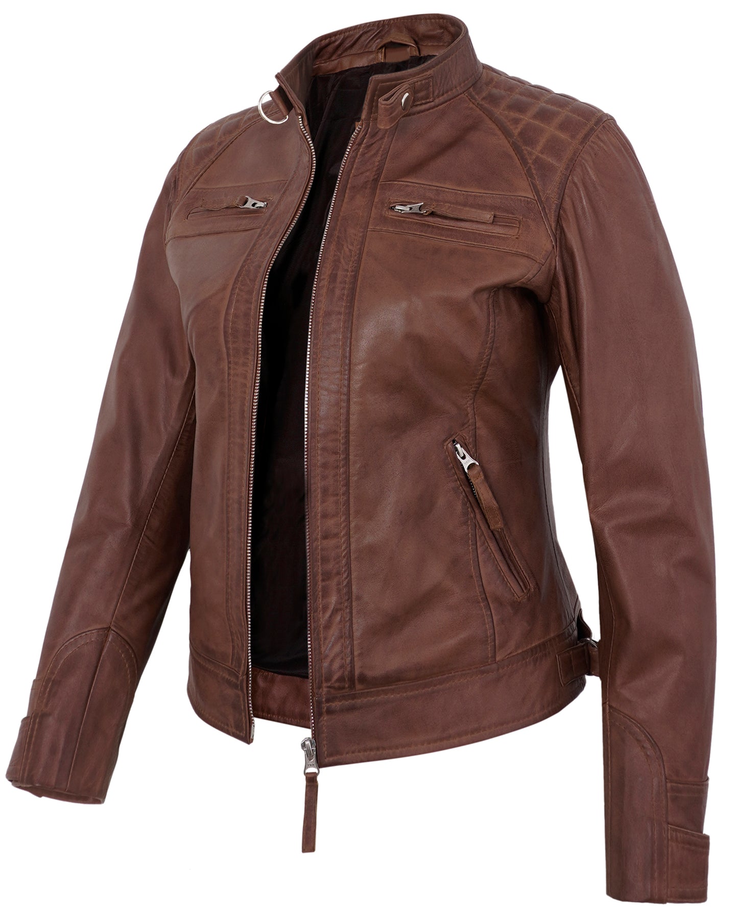 Brown Leather Cafe Racer Jackets for Women – Real Lambskin Biker Style