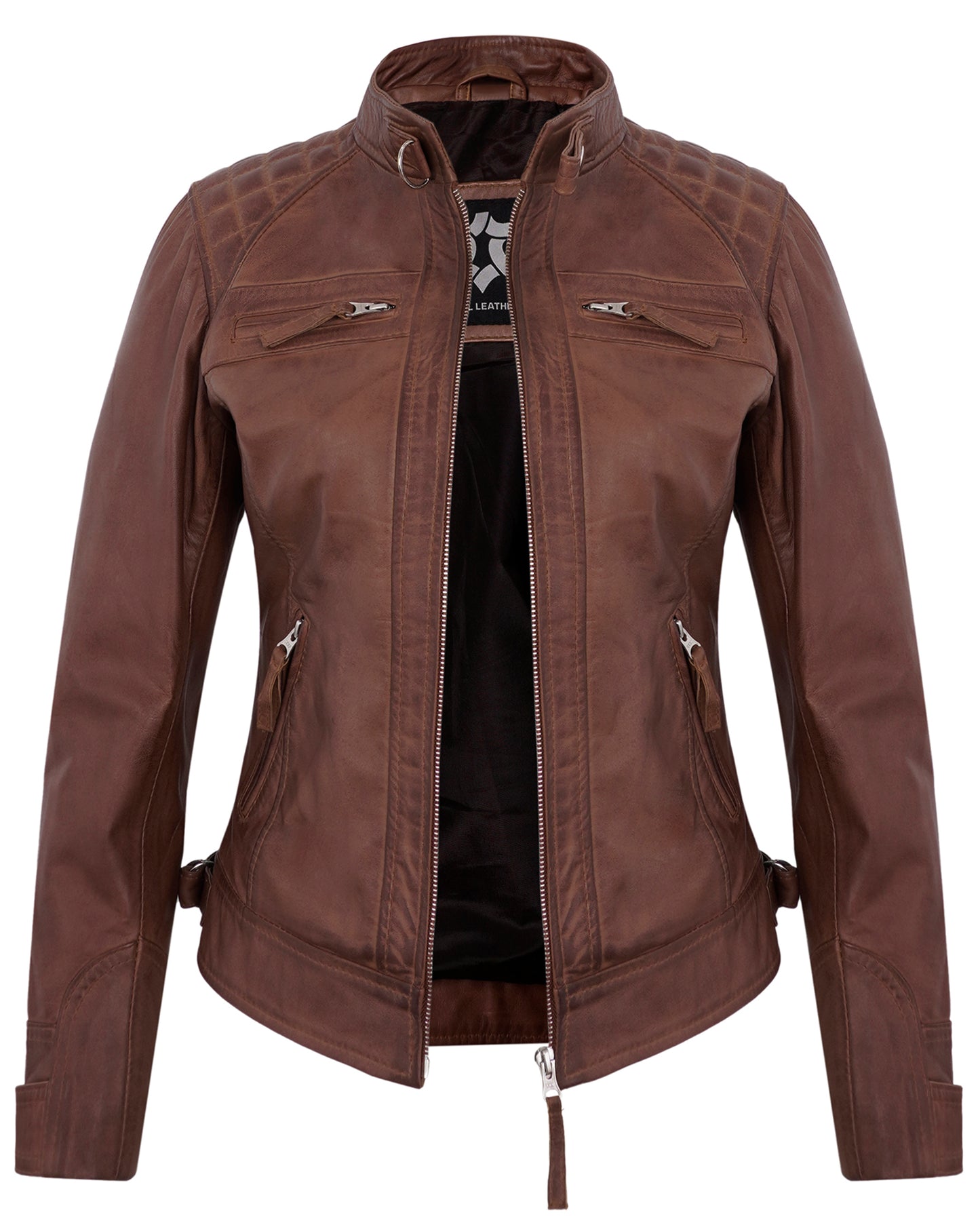 Brown Leather Cafe Racer Jackets for Women – Real Lambskin Biker Style