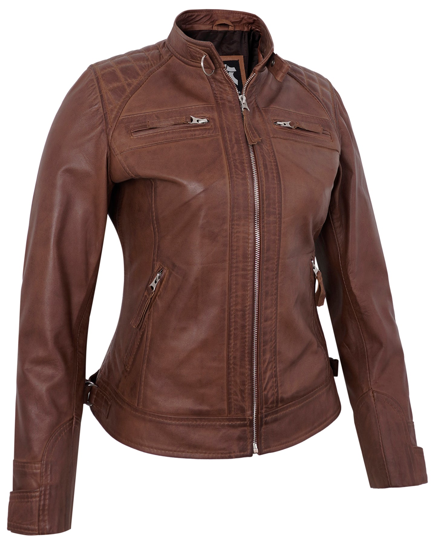 Brown Leather Cafe Racer Jackets for Women – Real Lambskin Biker Style