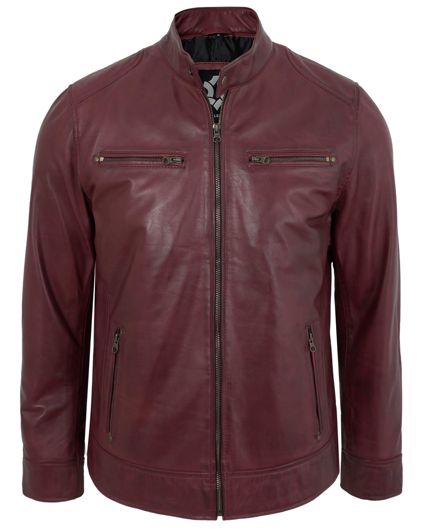 Men's Cafe Racer Leather Jacket – Maroon Real Lambskin Motorcycle