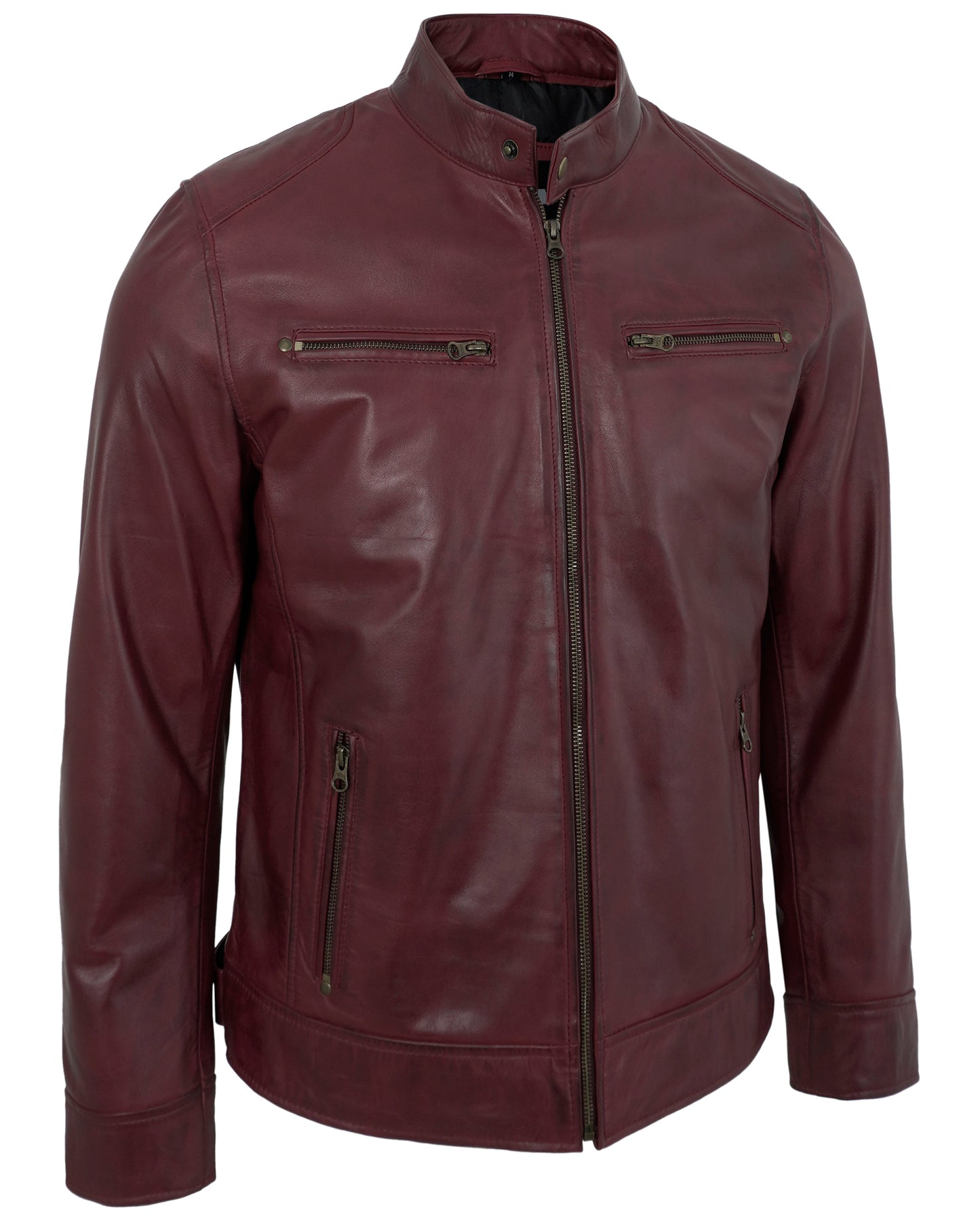 Men's Cafe Racer Leather Jacket – Maroon Real Lambskin Motorcycle