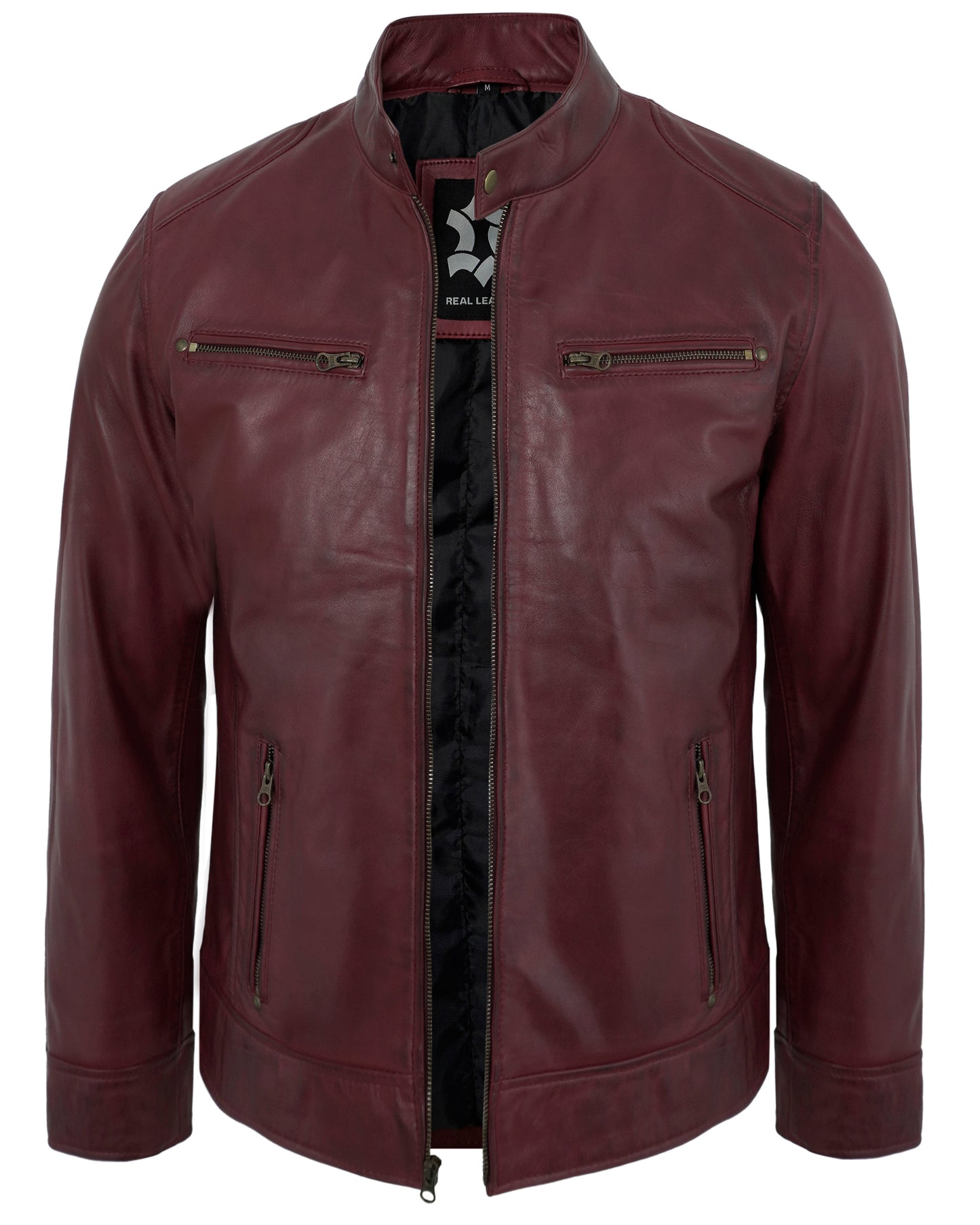 Men's Cafe Racer Leather Jacket – Maroon Real Lambskin Motorcycle