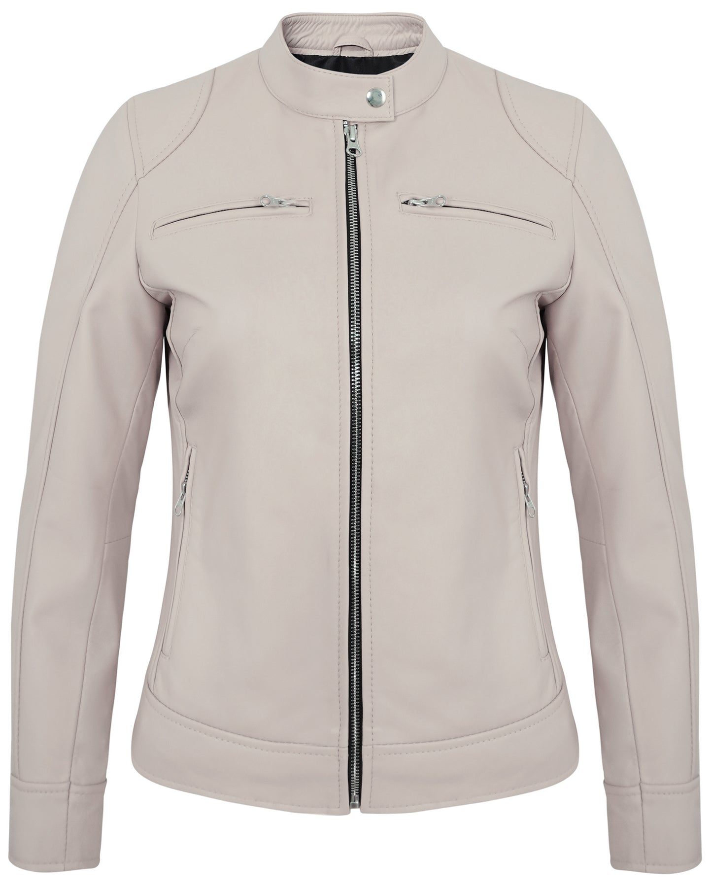 Beige Motorcycle Leather Jacket for Women – Real Lambskin