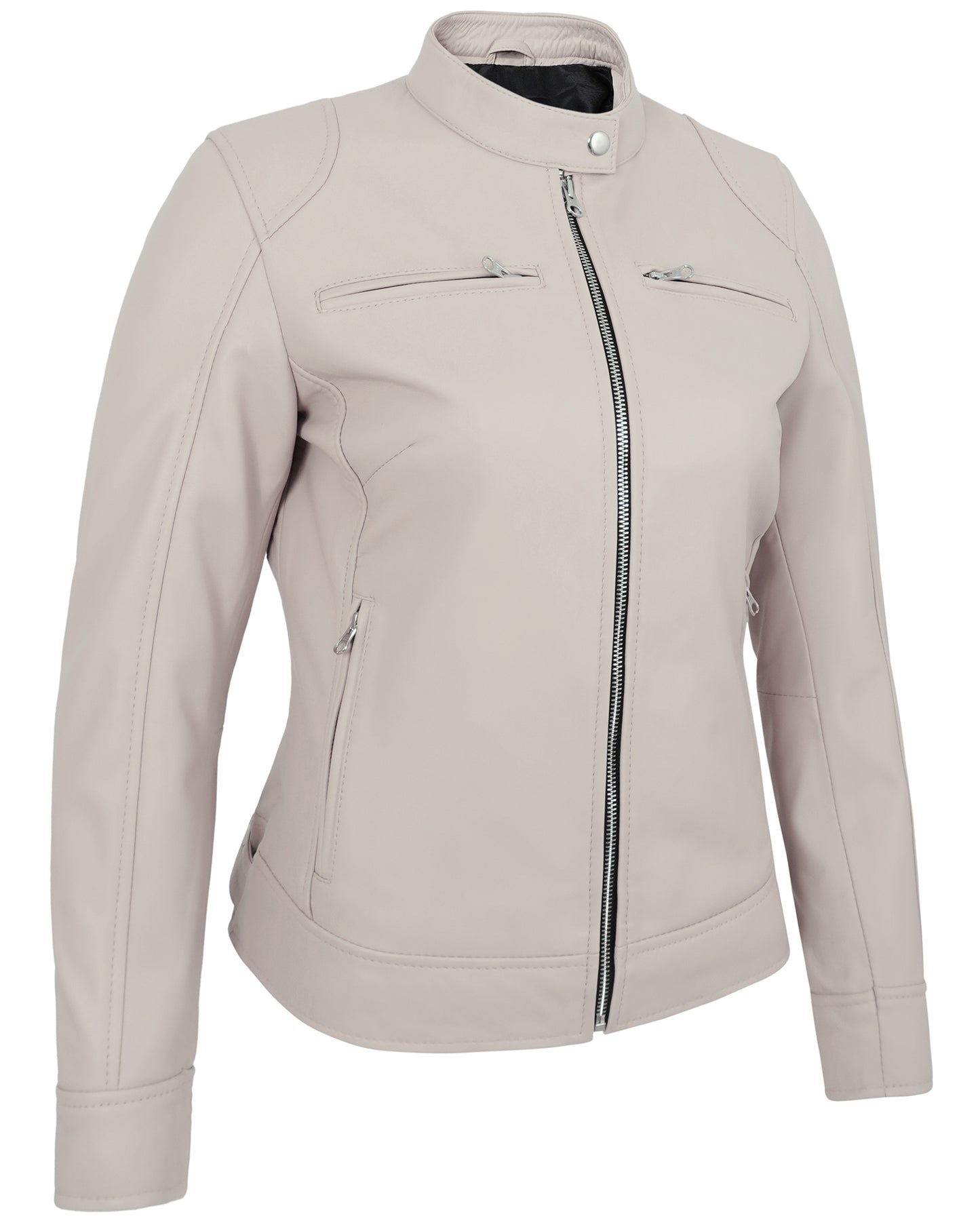 Beige Motorcycle Leather Jacket for Women – Real Lambskin