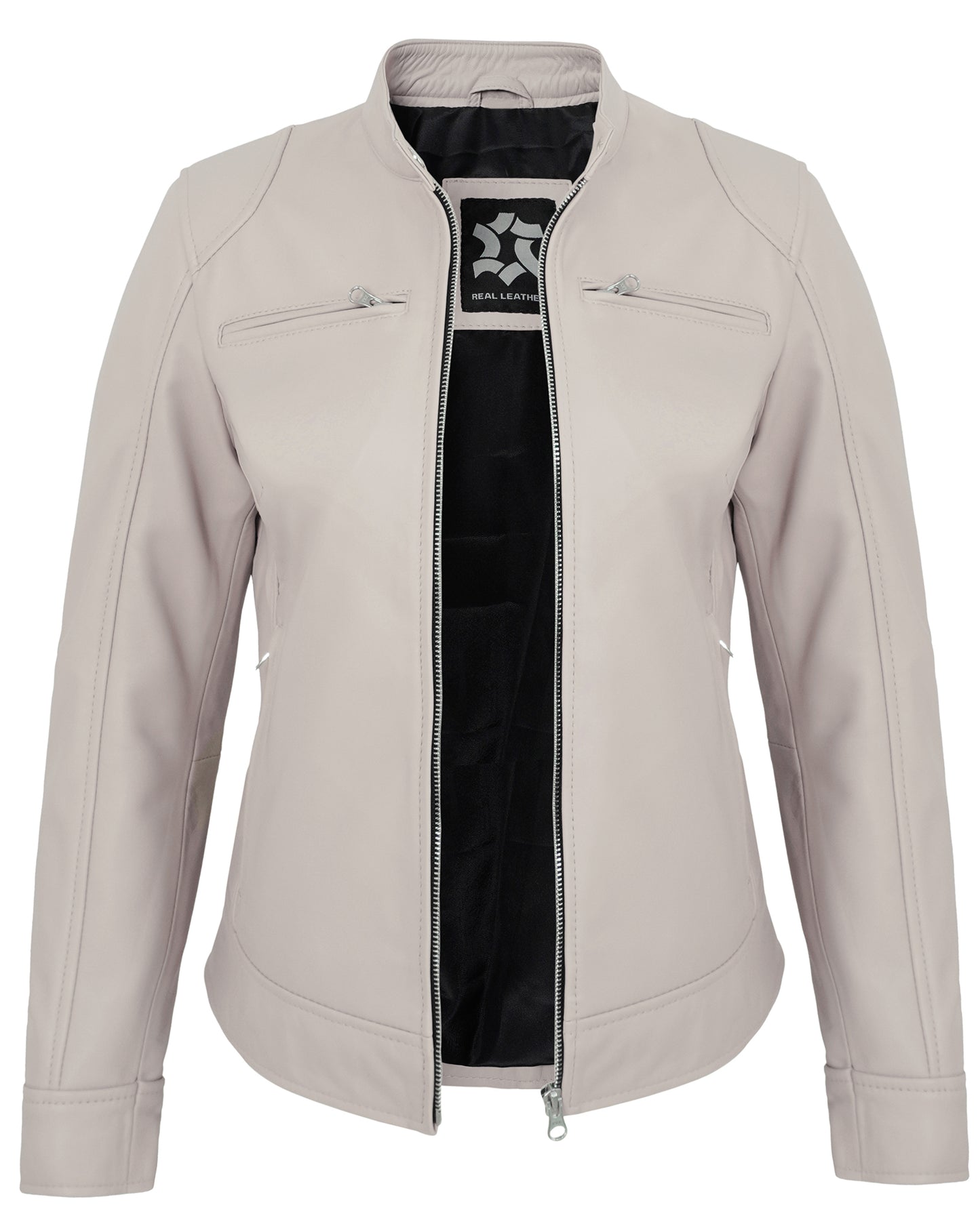 Beige Motorcycle Leather Jacket for Women – Real Lambskin