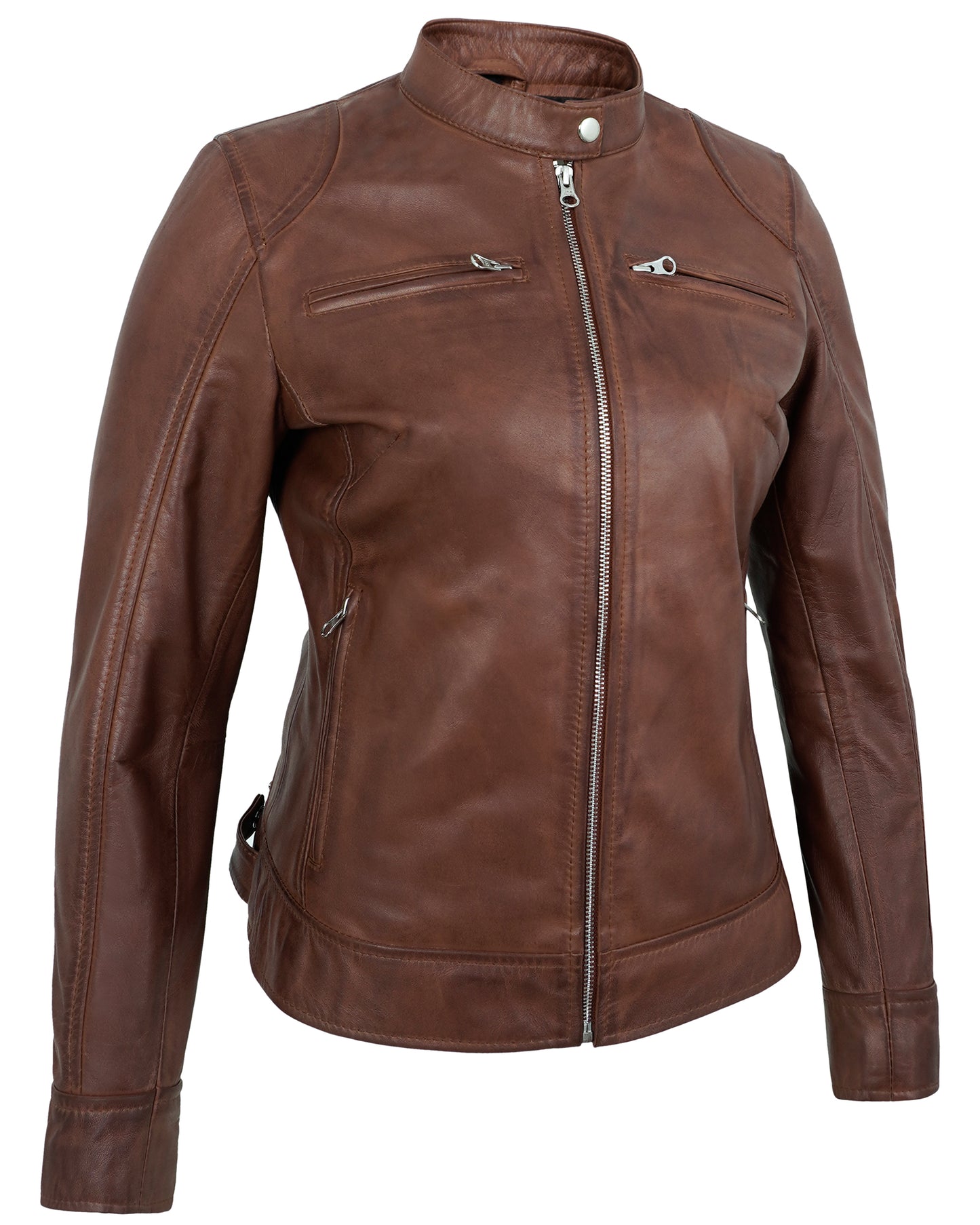 Brown Motorcycle Leather Jacket for Women – Real Lambskin