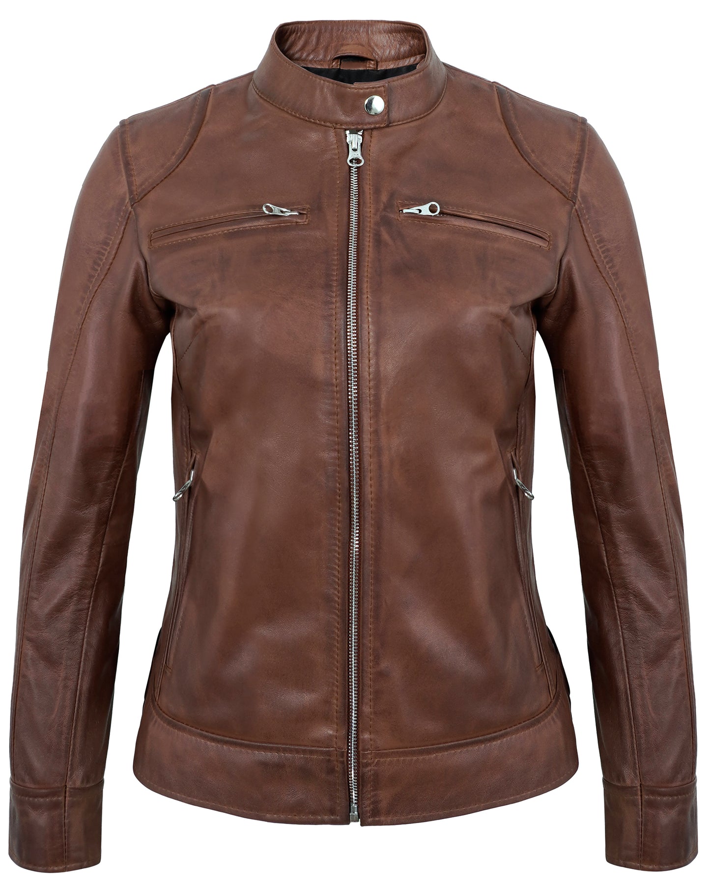 Brown Motorcycle Leather Jacket for Women – Real Lambskin