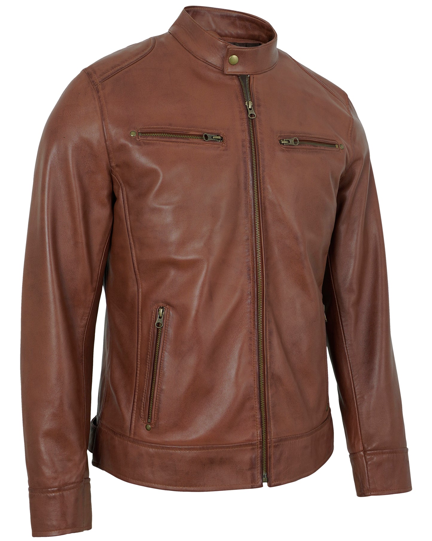 Men's Cafe Racer Leather Jacket – Brown Real Lambskin Motorcycle Style