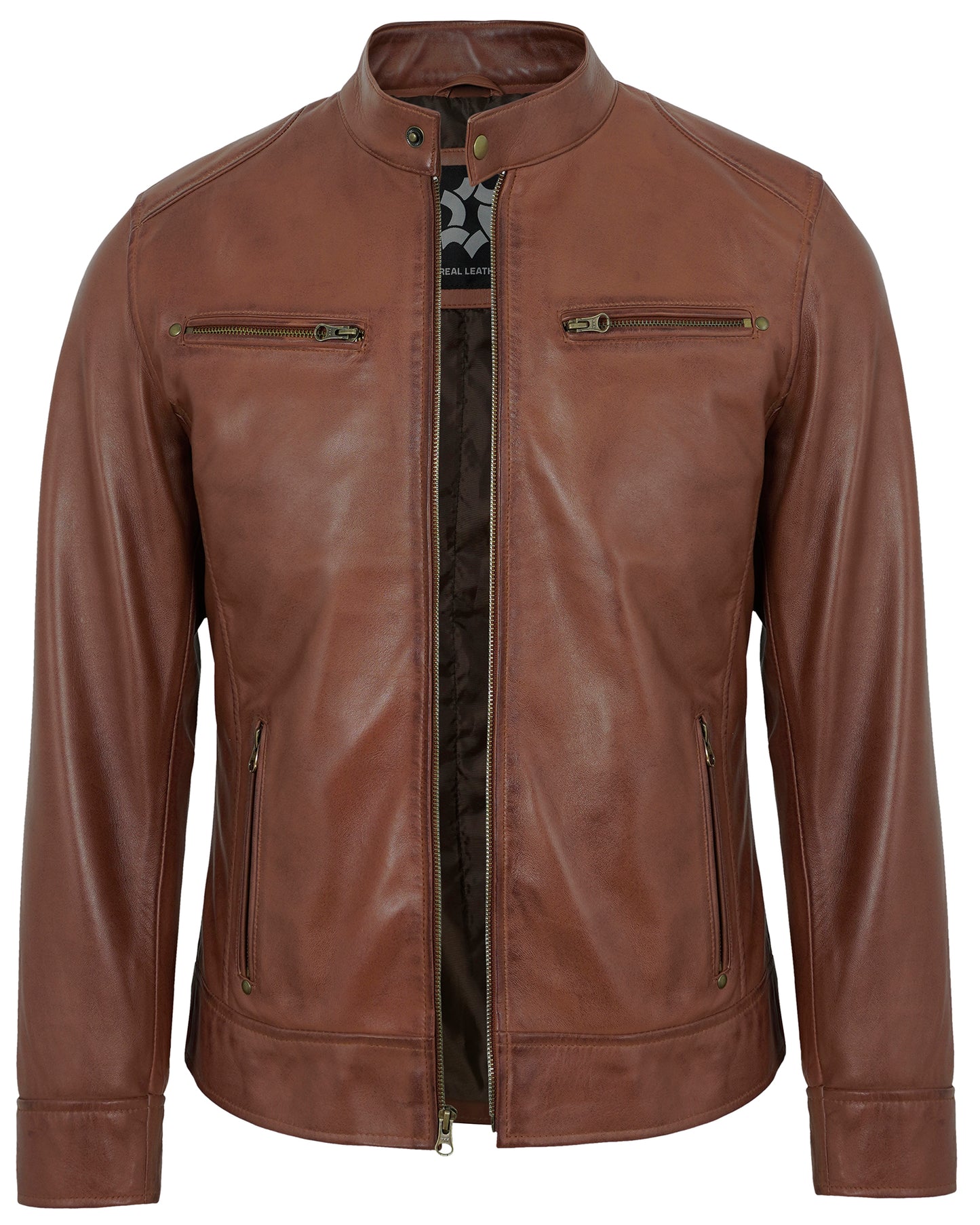 Men's Cafe Racer Leather Jacket – Brown Real Lambskin Motorcycle Style