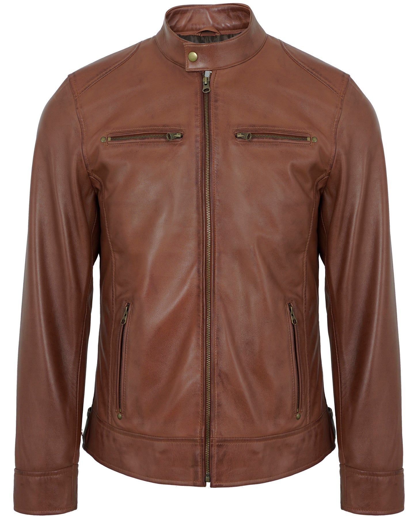 Men's Cafe Racer Leather Jacket – Brown Real Lambskin Motorcycle Style