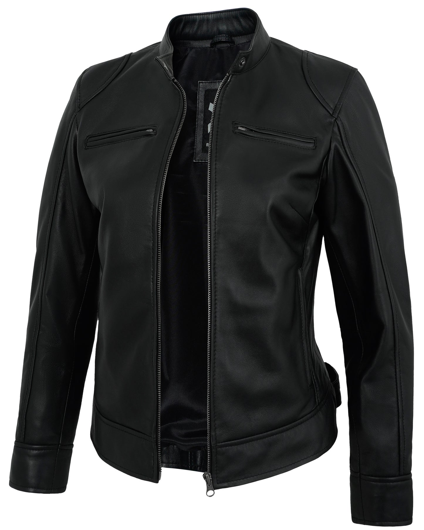 Black Motorcycle Leather Jacket for Women – Real Lambskin