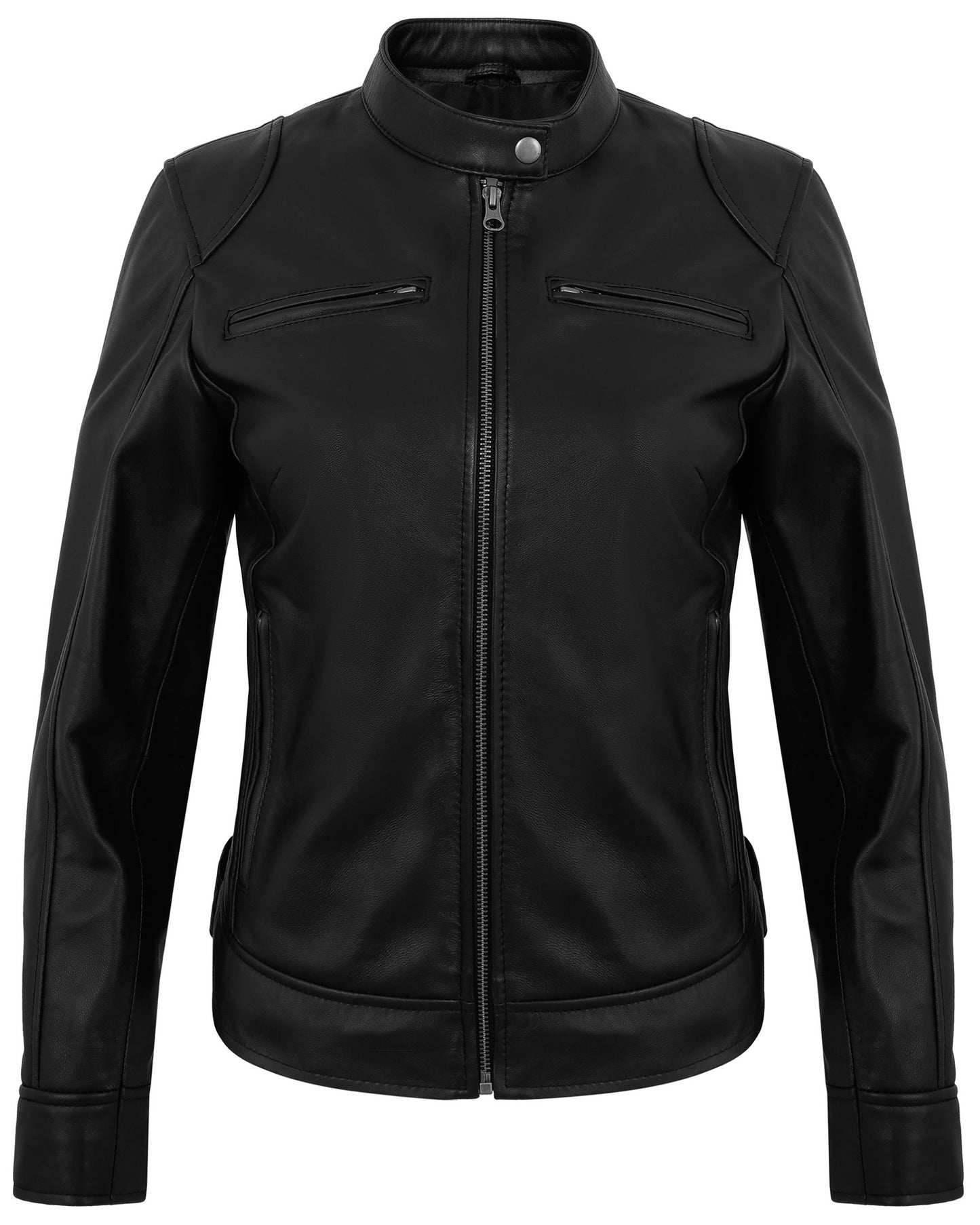 Black Motorcycle Leather Jacket for Women – Real Lambskin