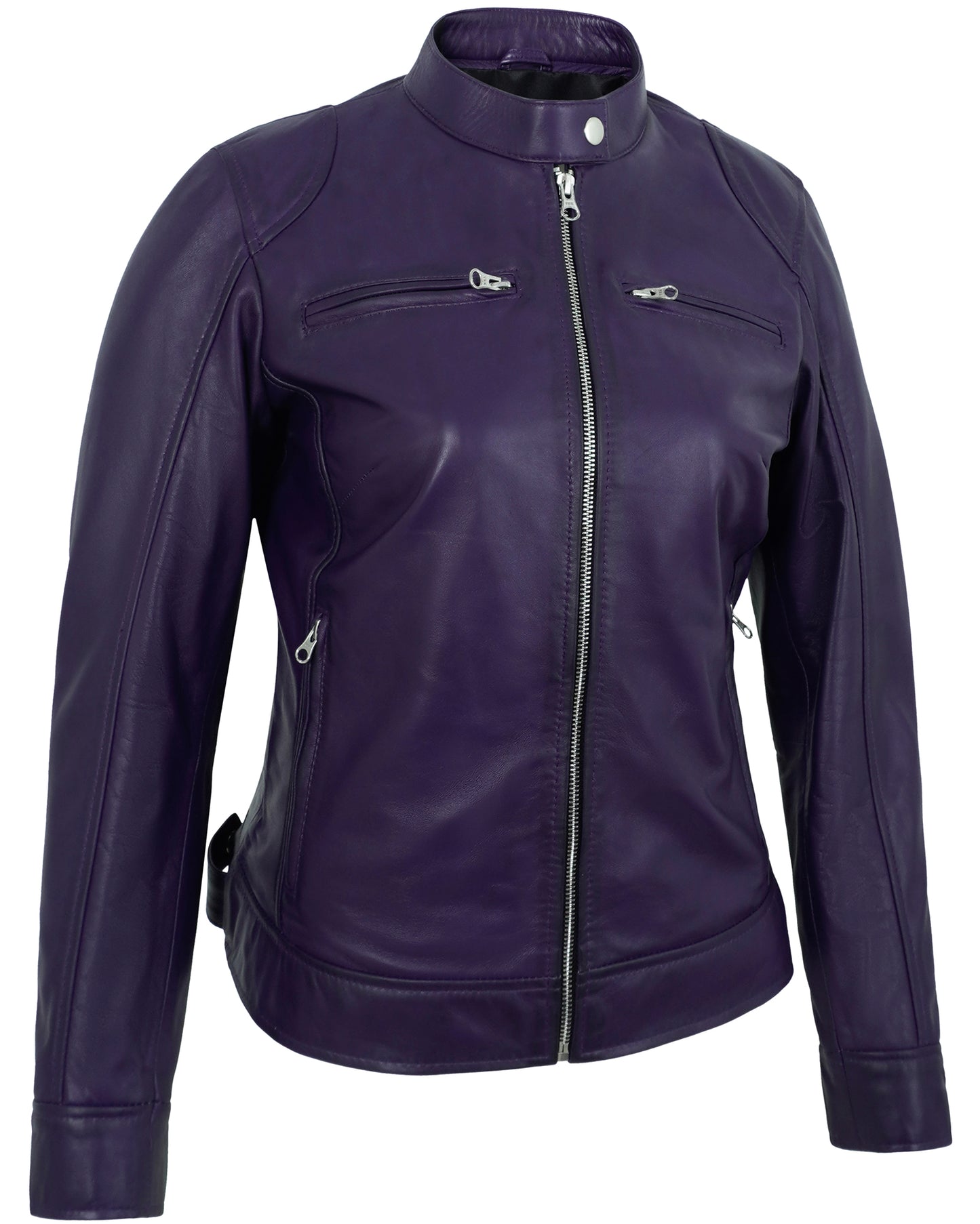 Purple Motorcycle Leather Jacket for Women – Real Lambskin