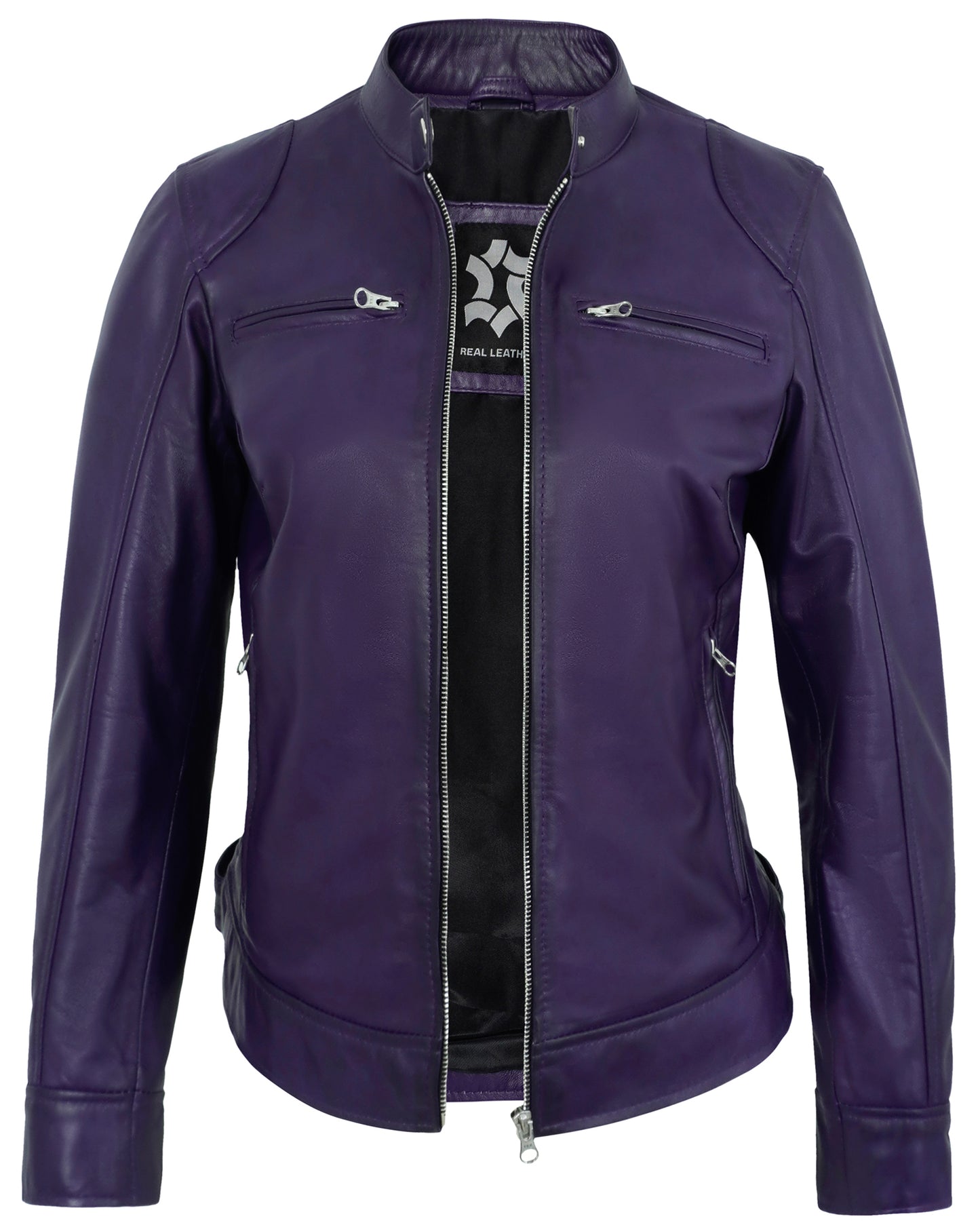 Purple Motorcycle Leather Jacket for Women – Real Lambskin