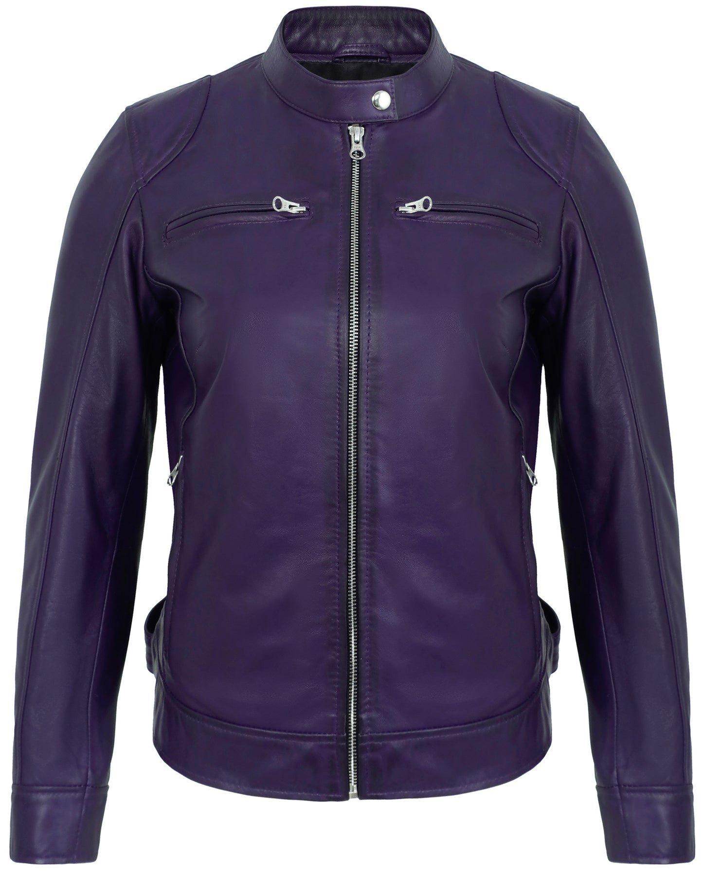 Purple Motorcycle Leather Jacket for Women – Real Lambskin
