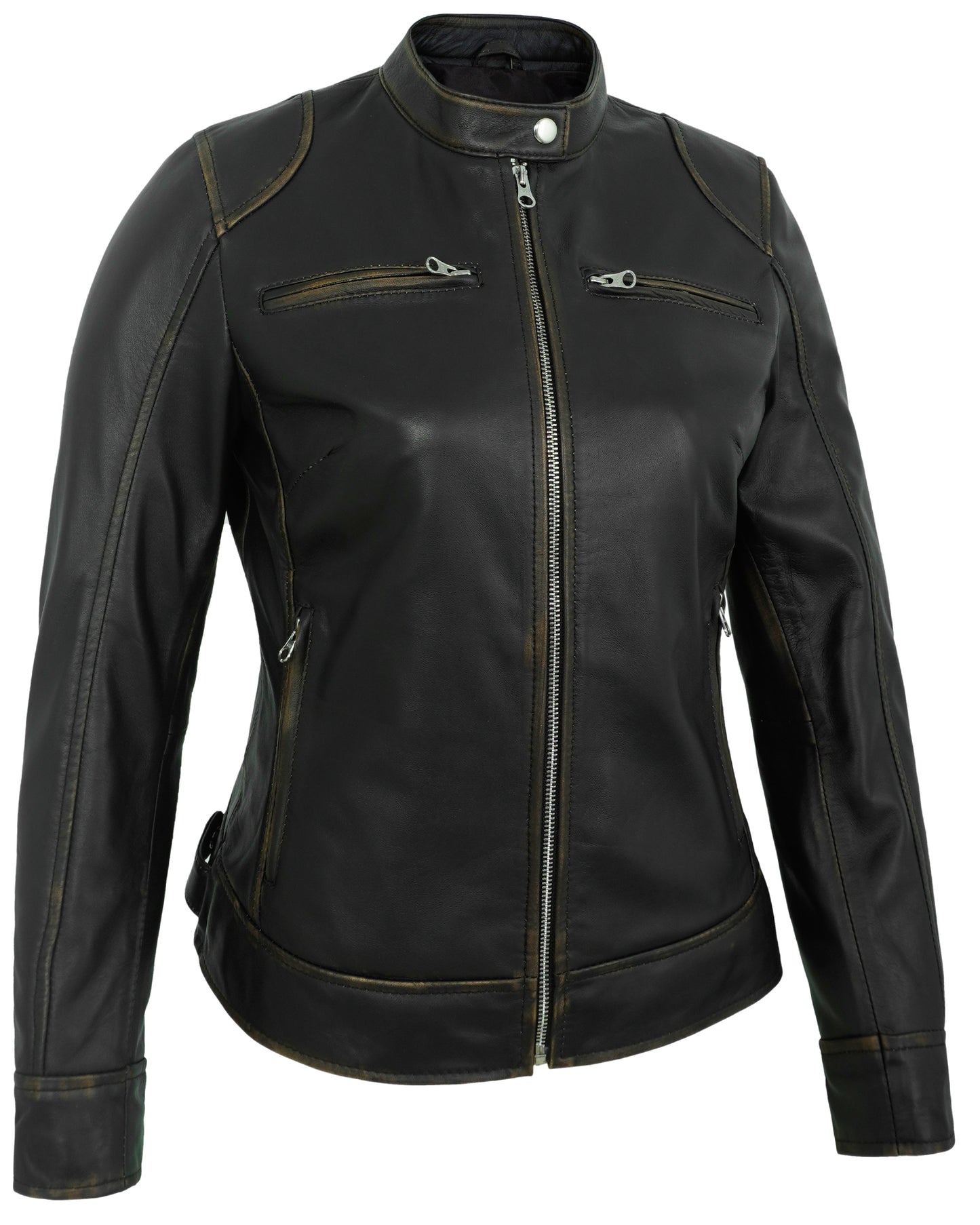 Black Ruboff Motorcycle Leather Jacket for Women – Real Lambskin