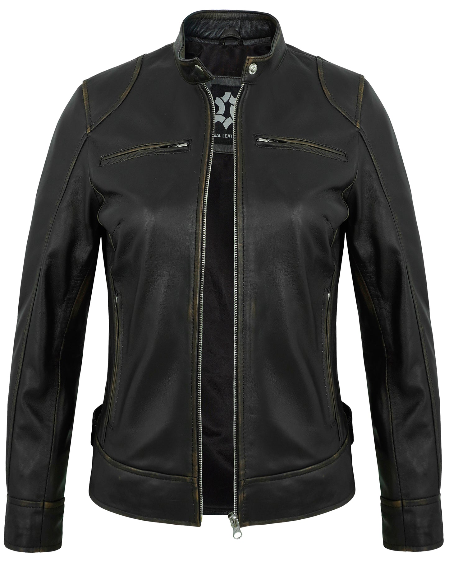 Black Ruboff Motorcycle Leather Jacket for Women – Real Lambskin