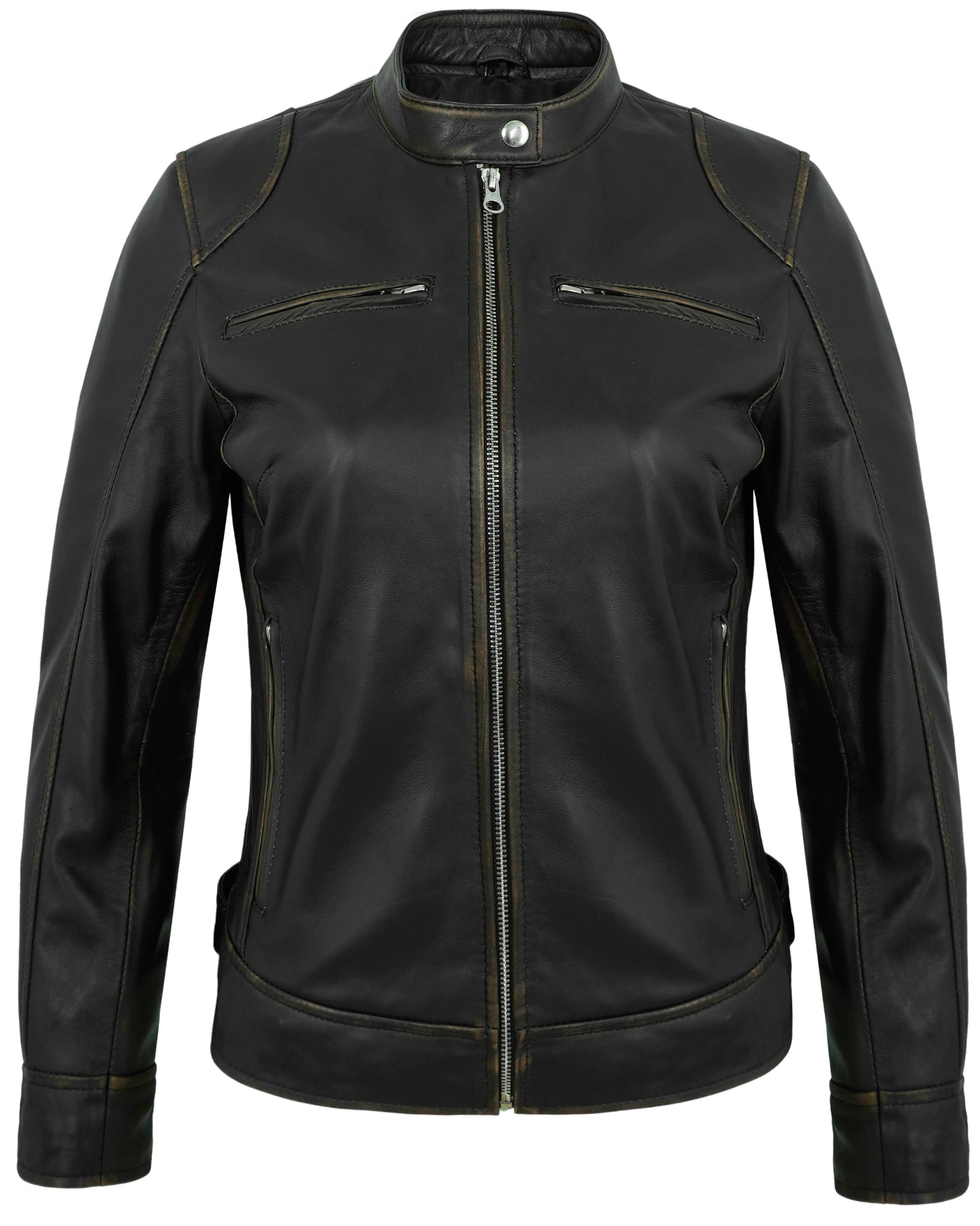 Black Ruboff Motorcycle Leather Jacket for Women – Real Lambskin