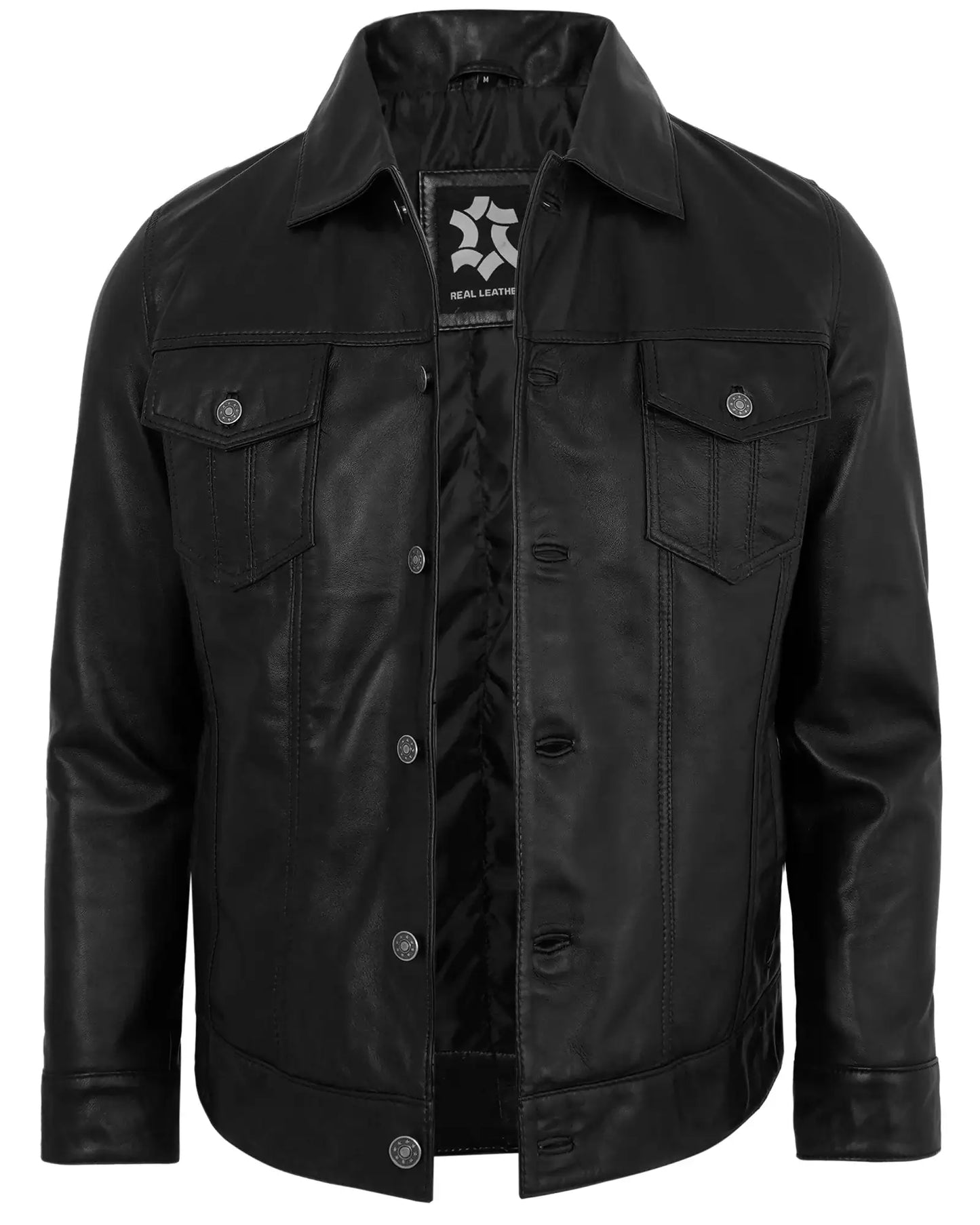 Black Vintage Leather Jacket for Men – Real Lambskin Trucker Style