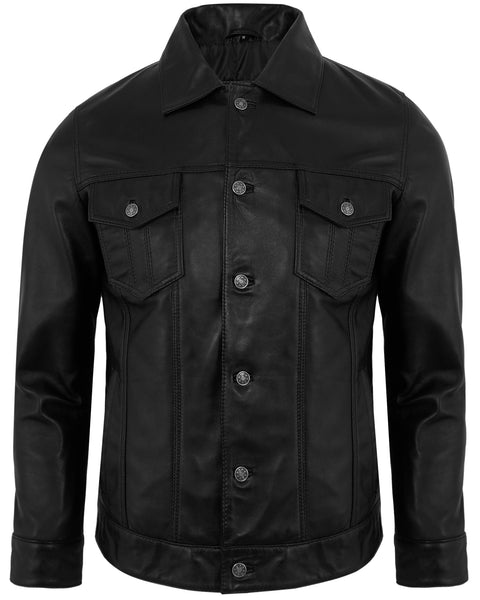 Black Vintage Leather Jacket for Men – Real Lambskin Trucker Style