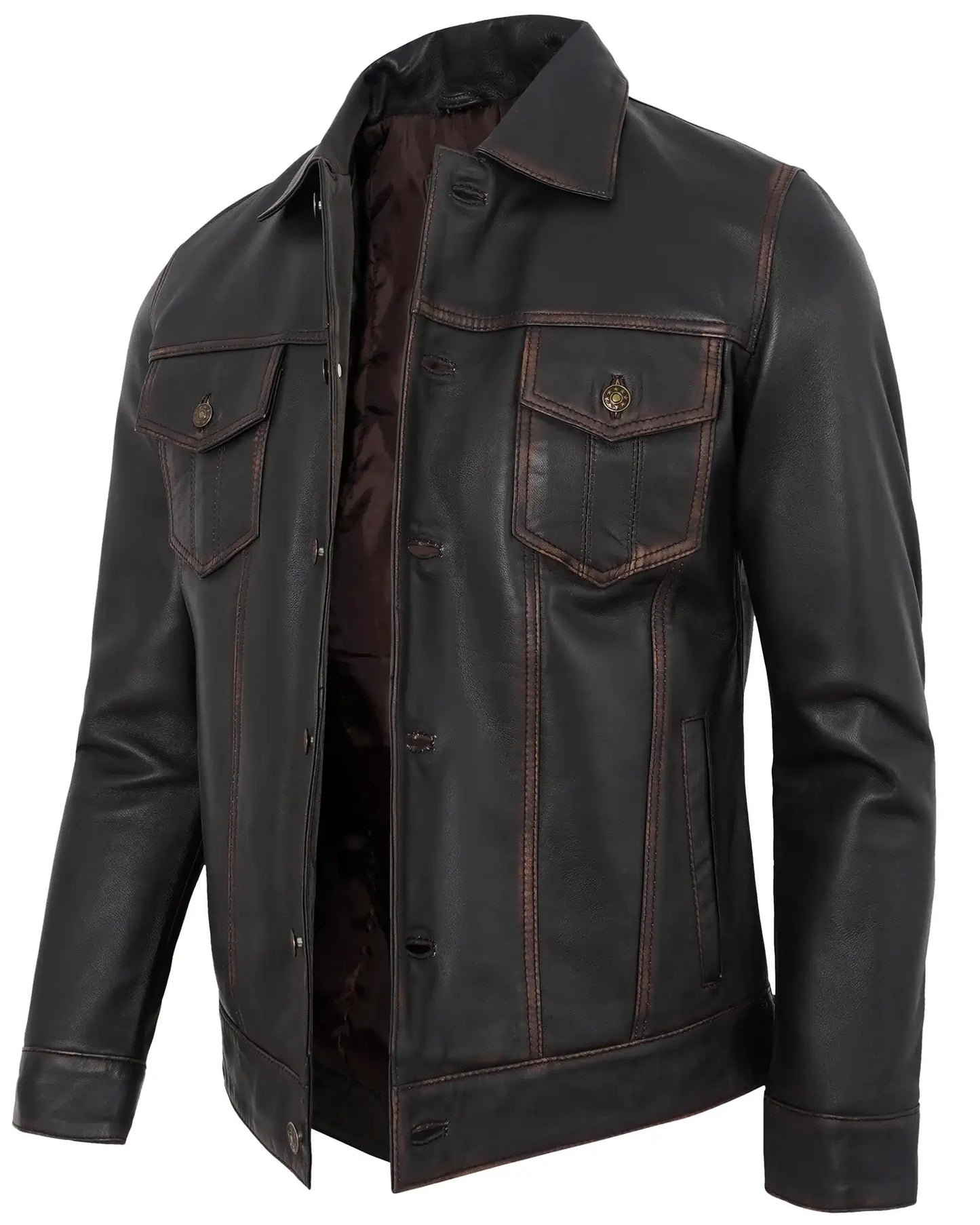 Ruboff Vintage Leather Jacket for Men – Real Lambskin Trucker Style