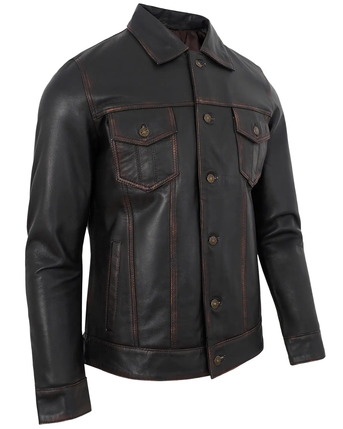Ruboff Vintage Leather Jacket for Men – Real Lambskin Trucker Style