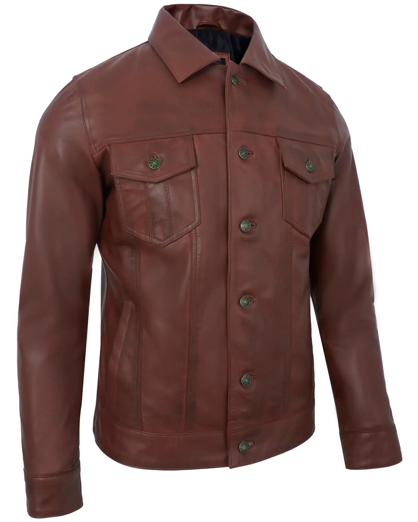 Brown Vintage Leather Jacket for Men – Real Lambskin Trucker Style