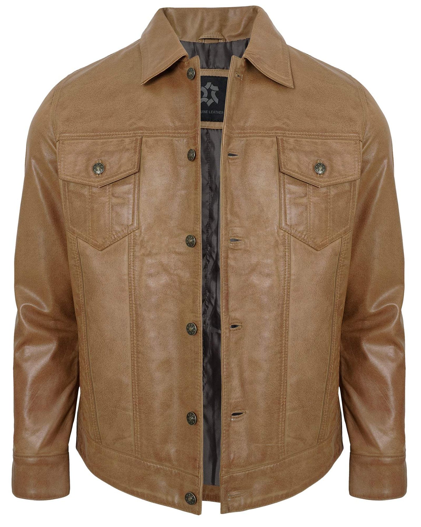Camel Vintage Leather Jacket for Men – Real Lambskin Trucker Style