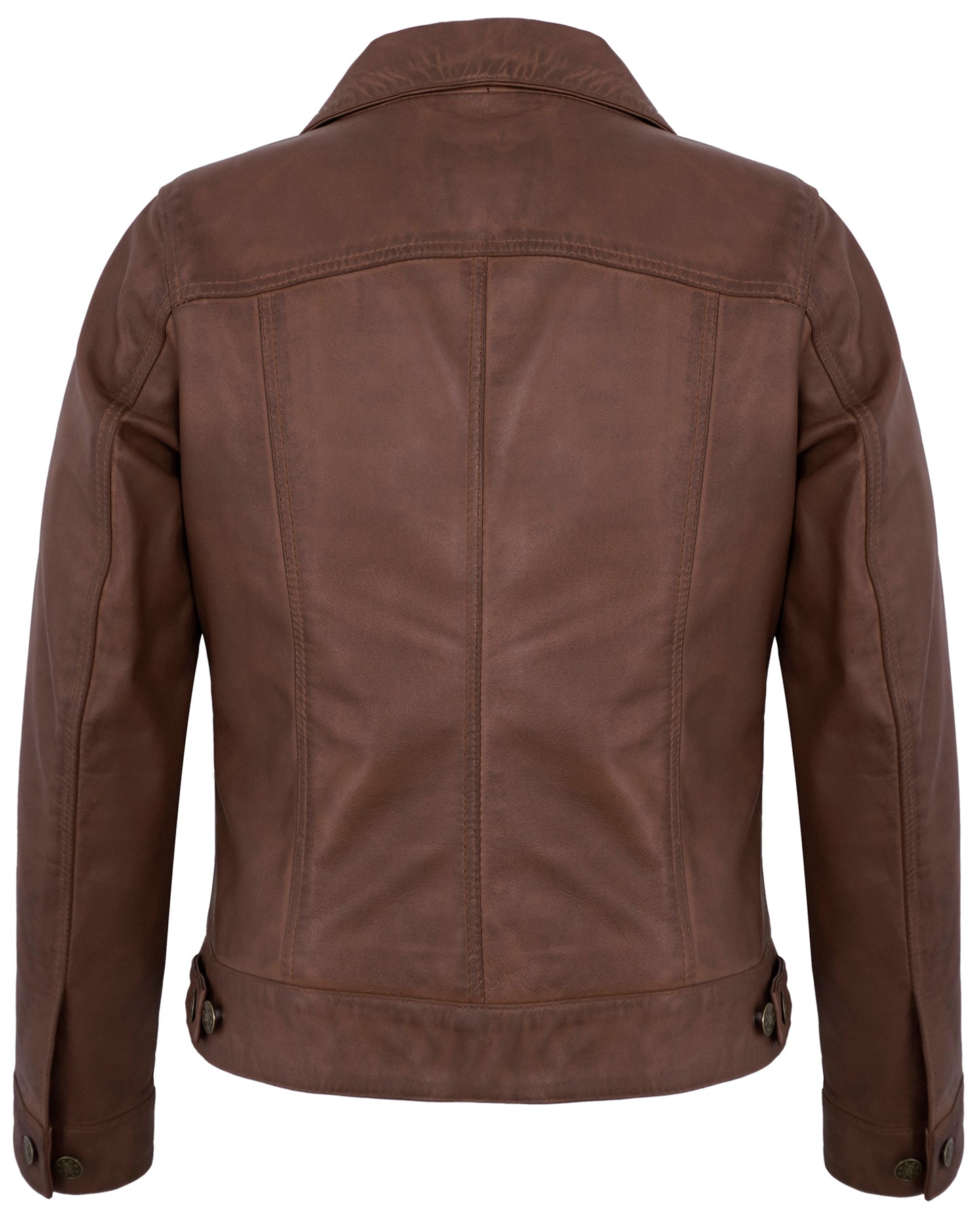 Brown Leather Jacket Trucker – Real Lambskin Vintage Style for Women