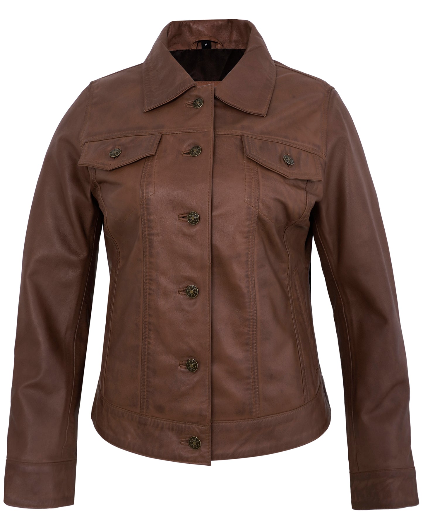 Brown Leather Jacket Trucker – Real Lambskin Vintage Style for Women