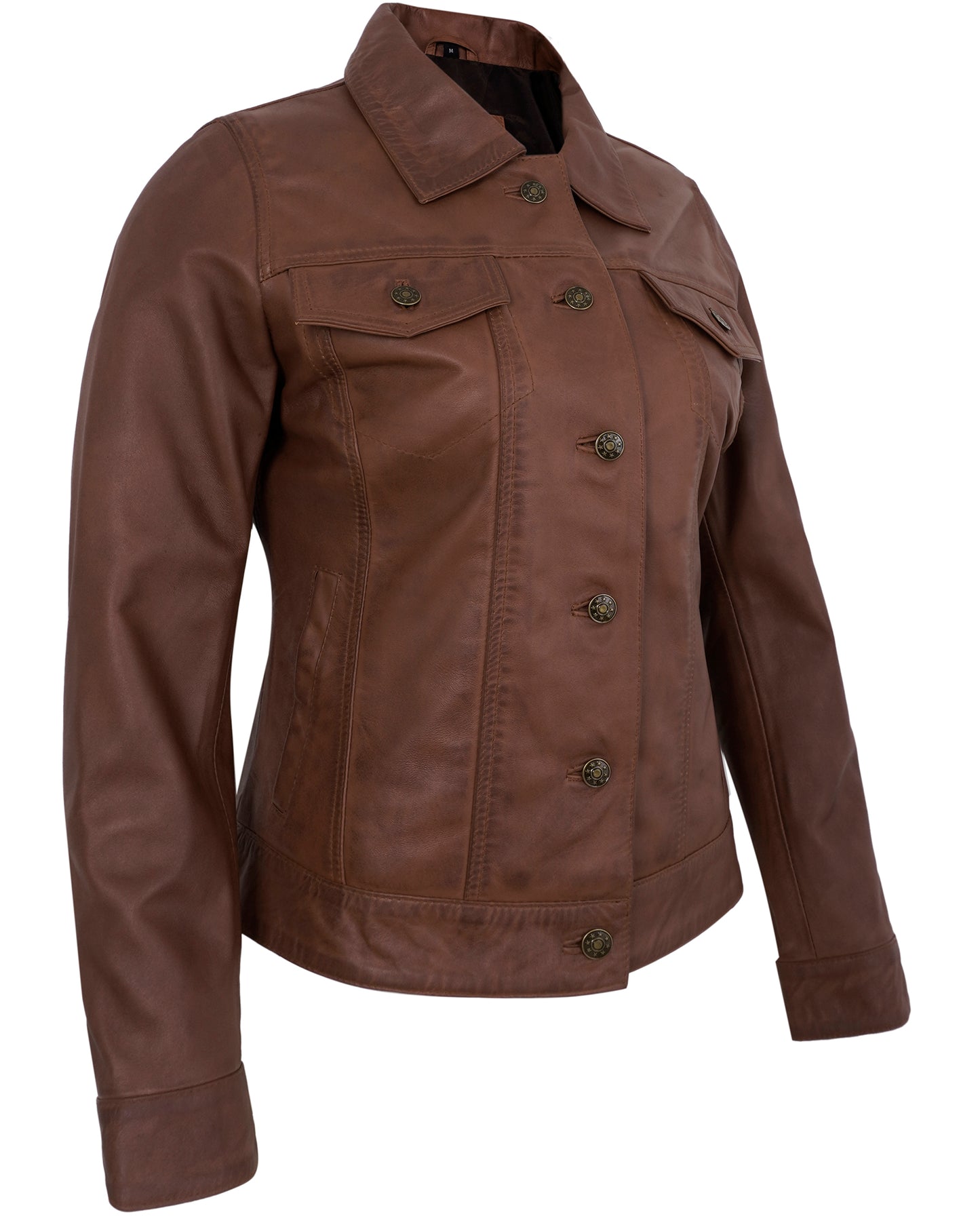 Brown Leather Jacket Trucker – Real Lambskin Vintage Style for Women