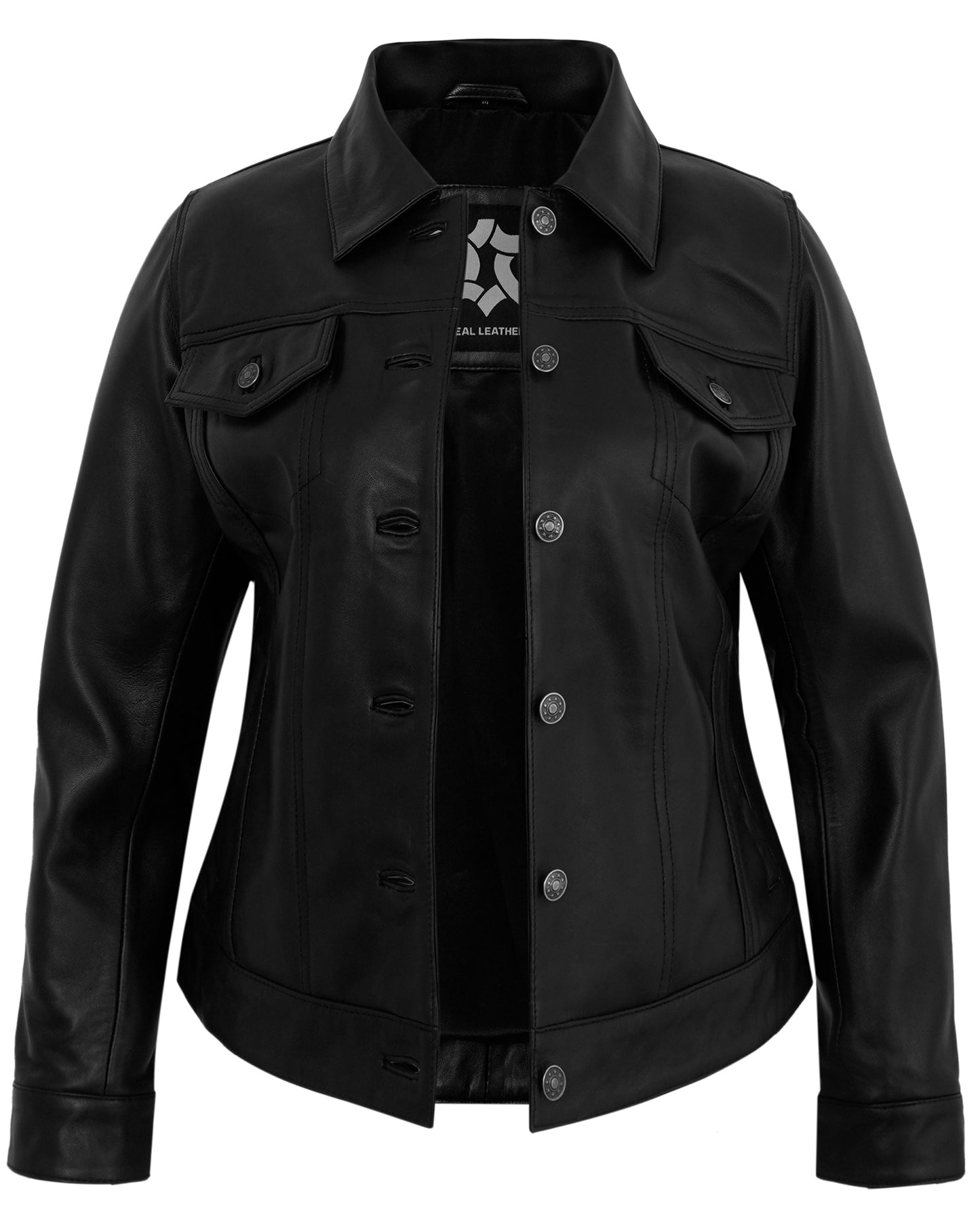 Black Leather Jacket Trucker – Real Lambskin Vintage Style for Women