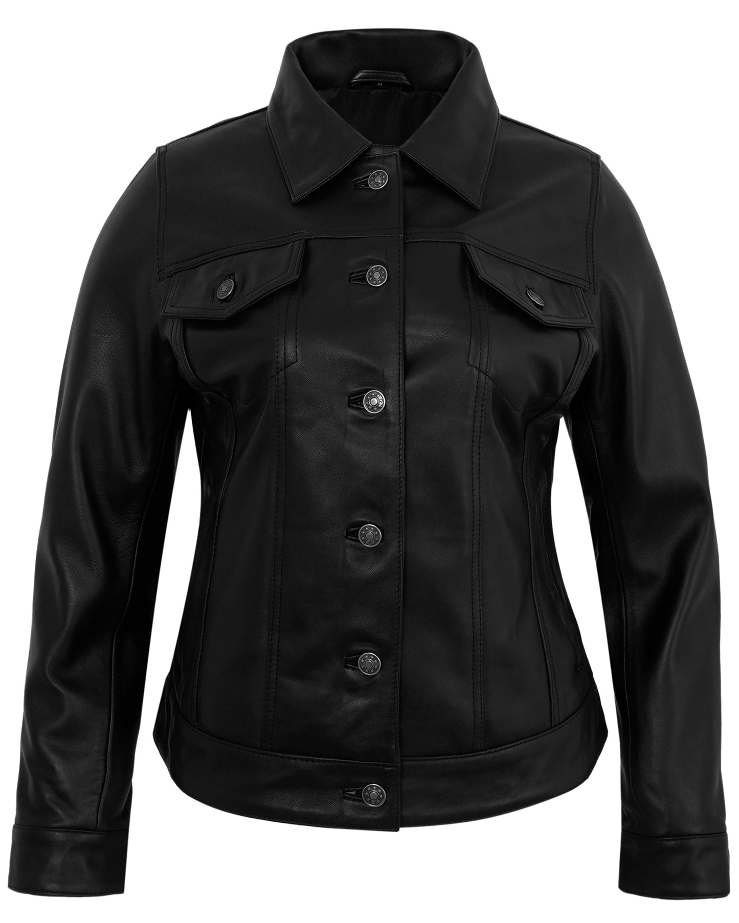 Black Leather Jacket Trucker – Real Lambskin Vintage Style for Women