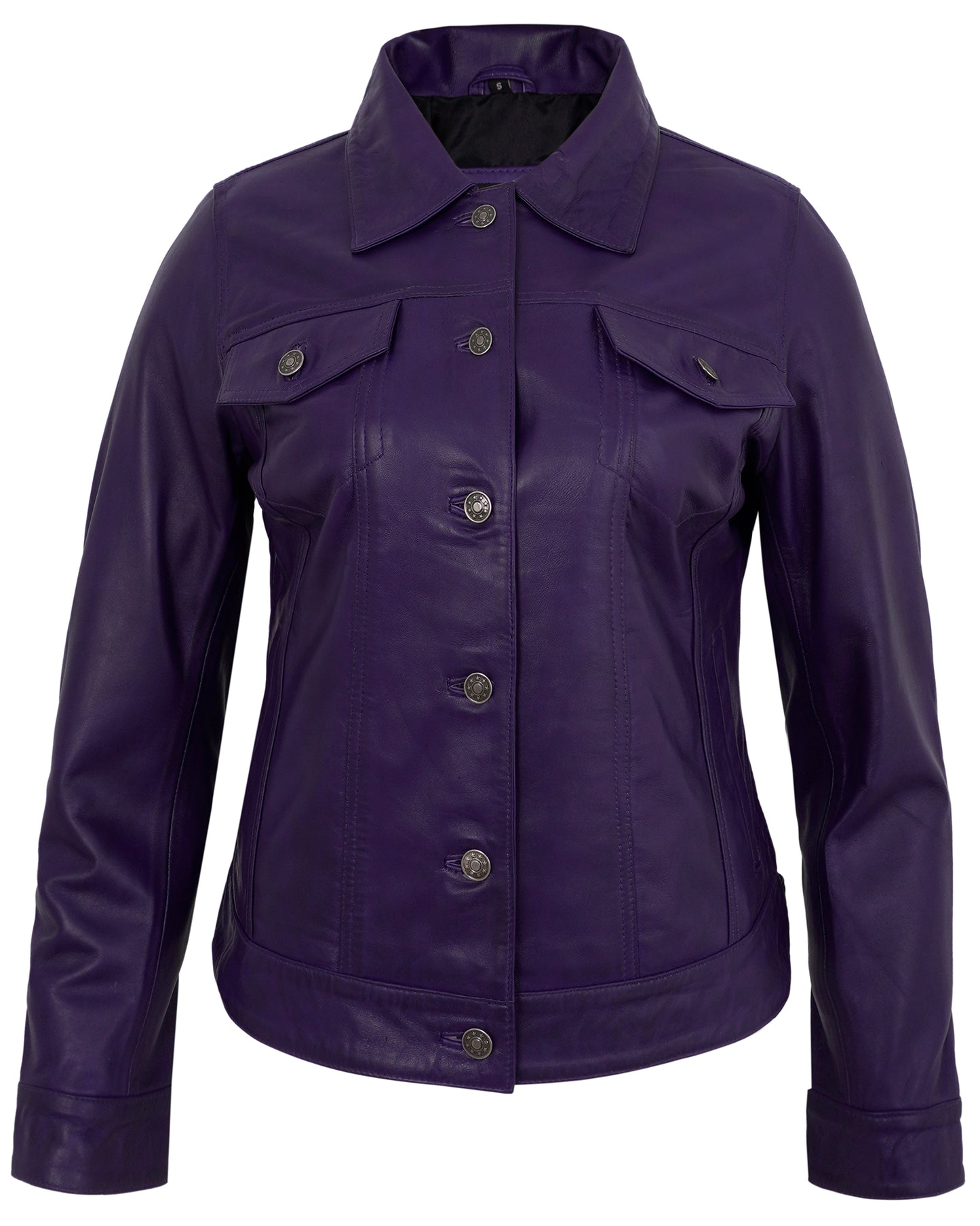 Purple Leather Jacket Trucker – Real Lambskin Vintage Style for Women
