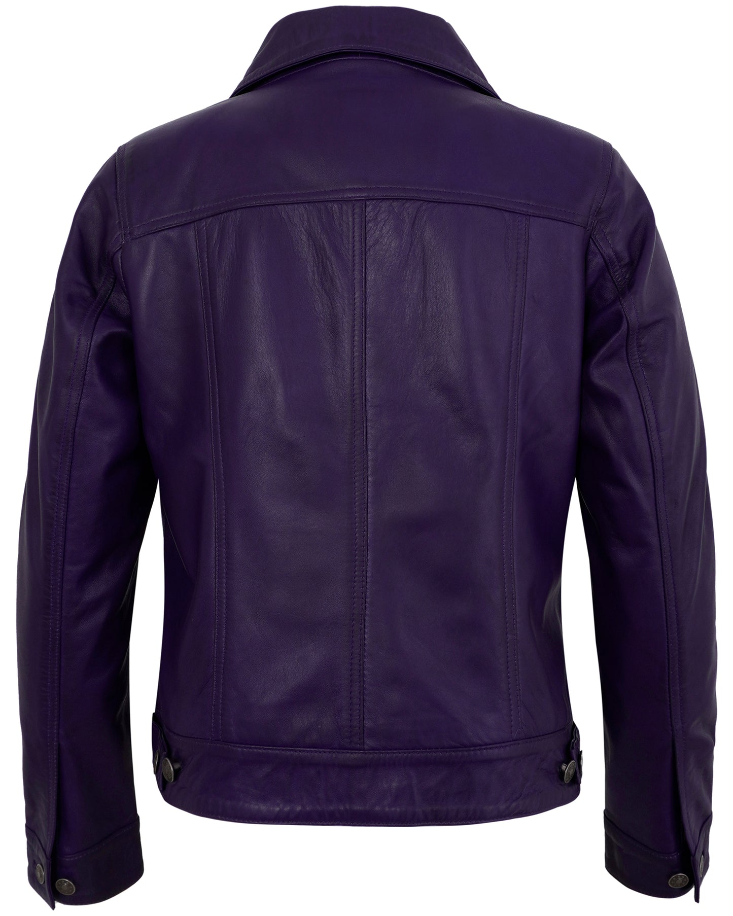 Purple Leather Jacket Trucker – Real Lambskin Vintage Style for Women