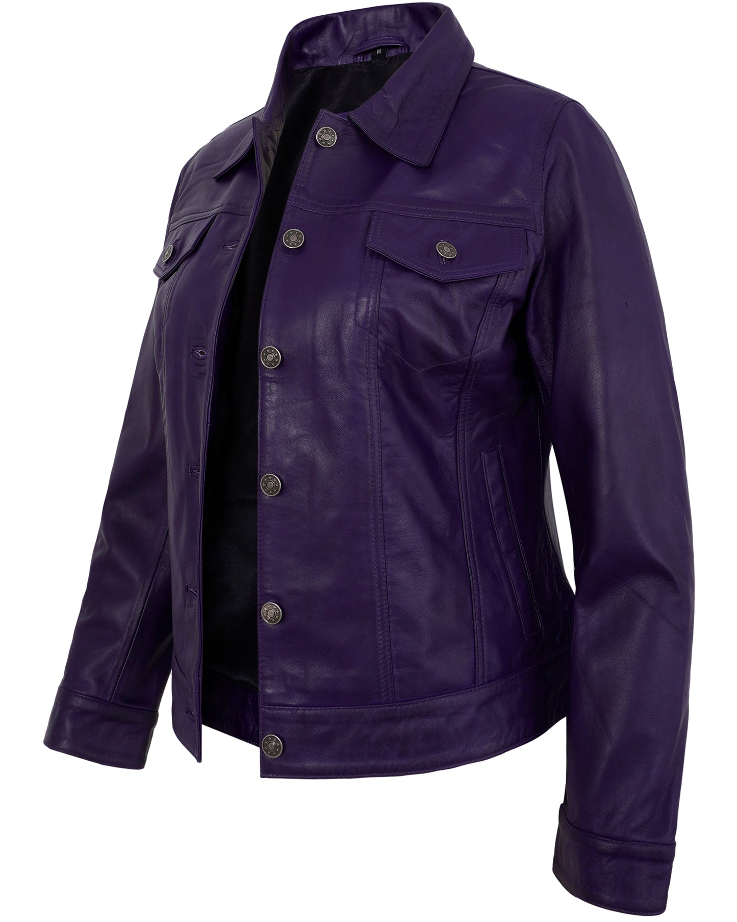 Purple Leather Jacket Trucker – Real Lambskin Vintage Style for Women