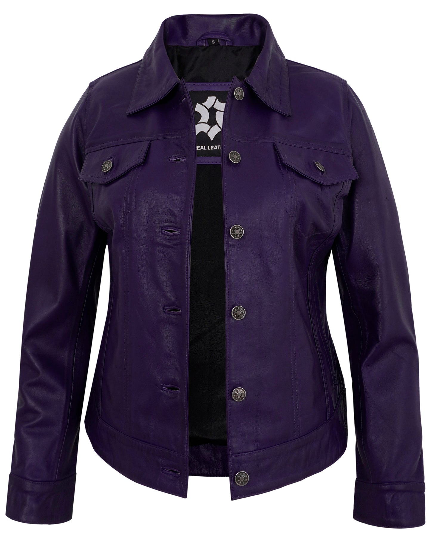 Purple Leather Jacket Trucker – Real Lambskin Vintage Style for Women