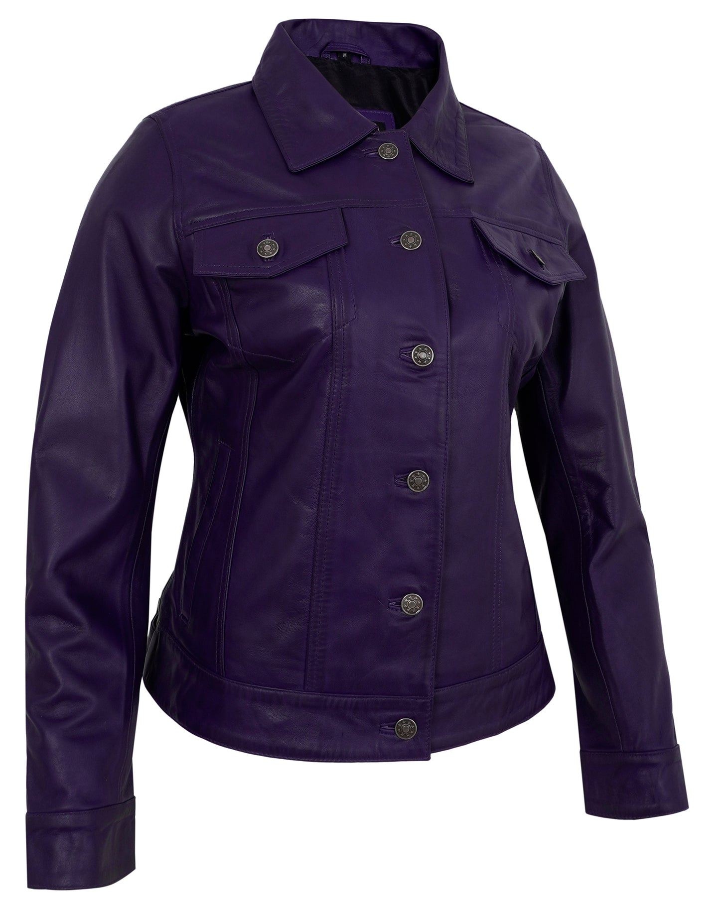 Purple Leather Jacket Trucker – Real Lambskin Vintage Style for Women