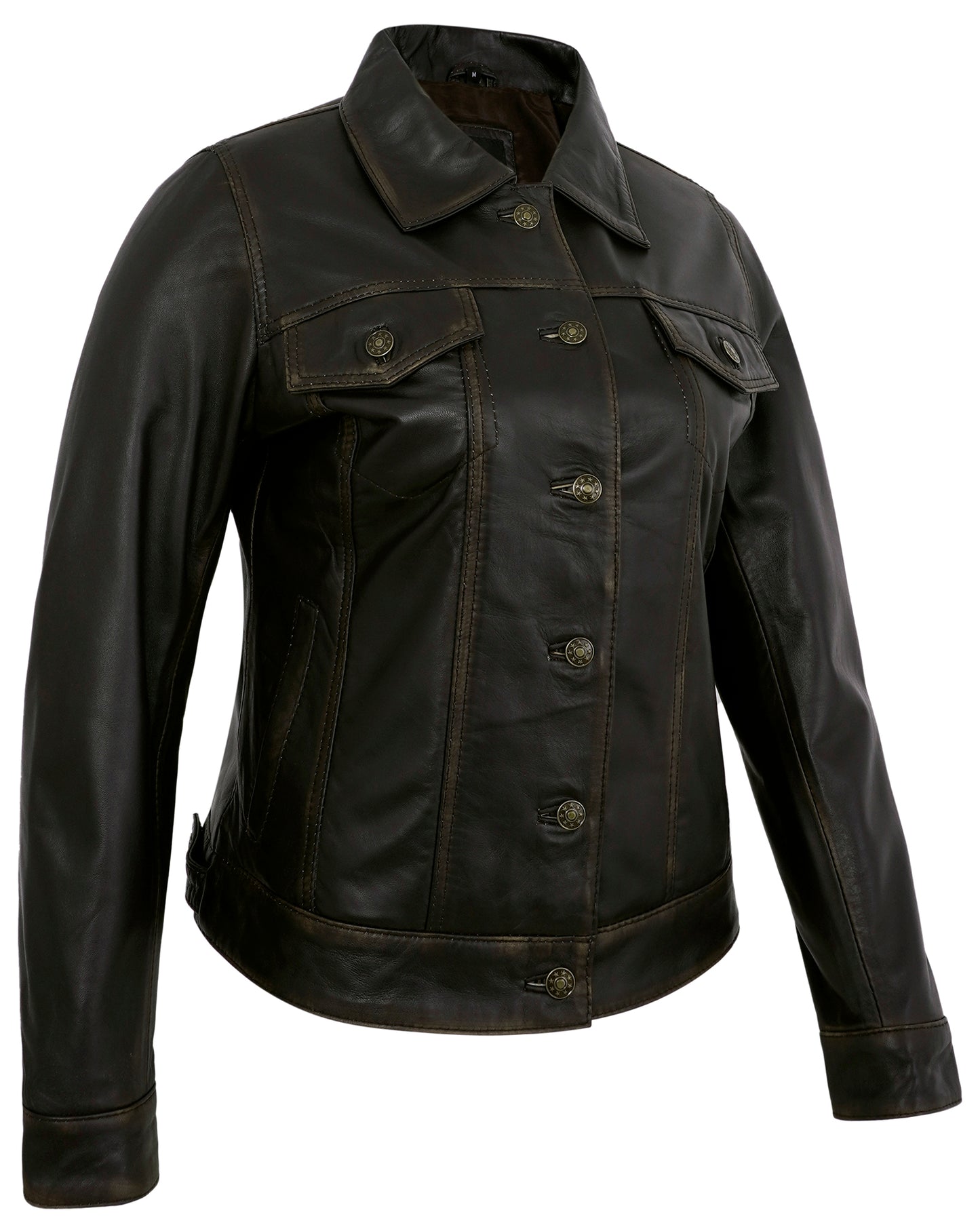 Ruboff Leather Jacket Trucker – Real Lambskin Vintage Style for Women