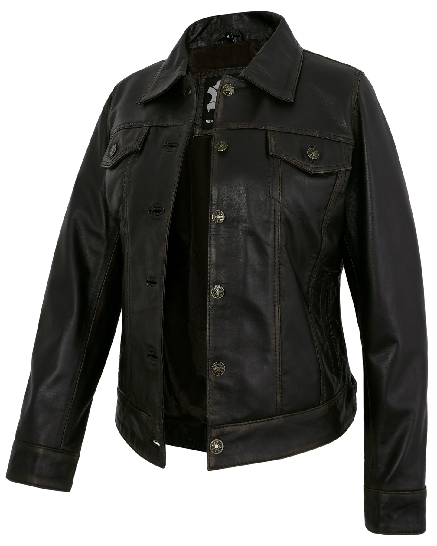 Ruboff Leather Jacket Trucker – Real Lambskin Vintage Style for Women