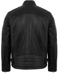 Men’s Vintage-Style Black Biker Leather Jacket with Padded Shoulder Design