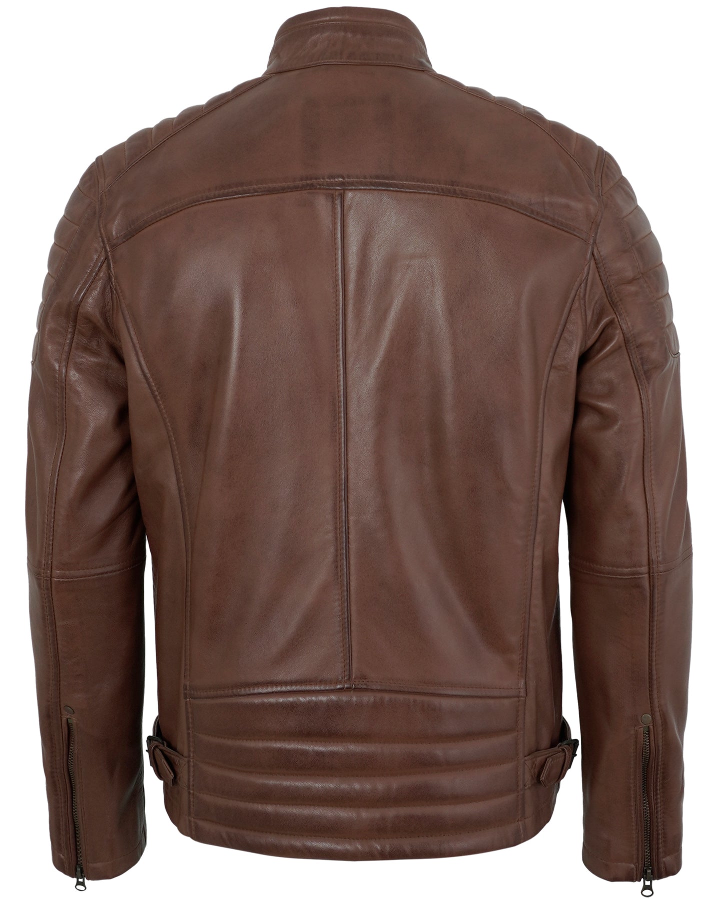 Men’s Distressed Brown Motorcycle Leather Jacket for Men – Quilted Shoulder