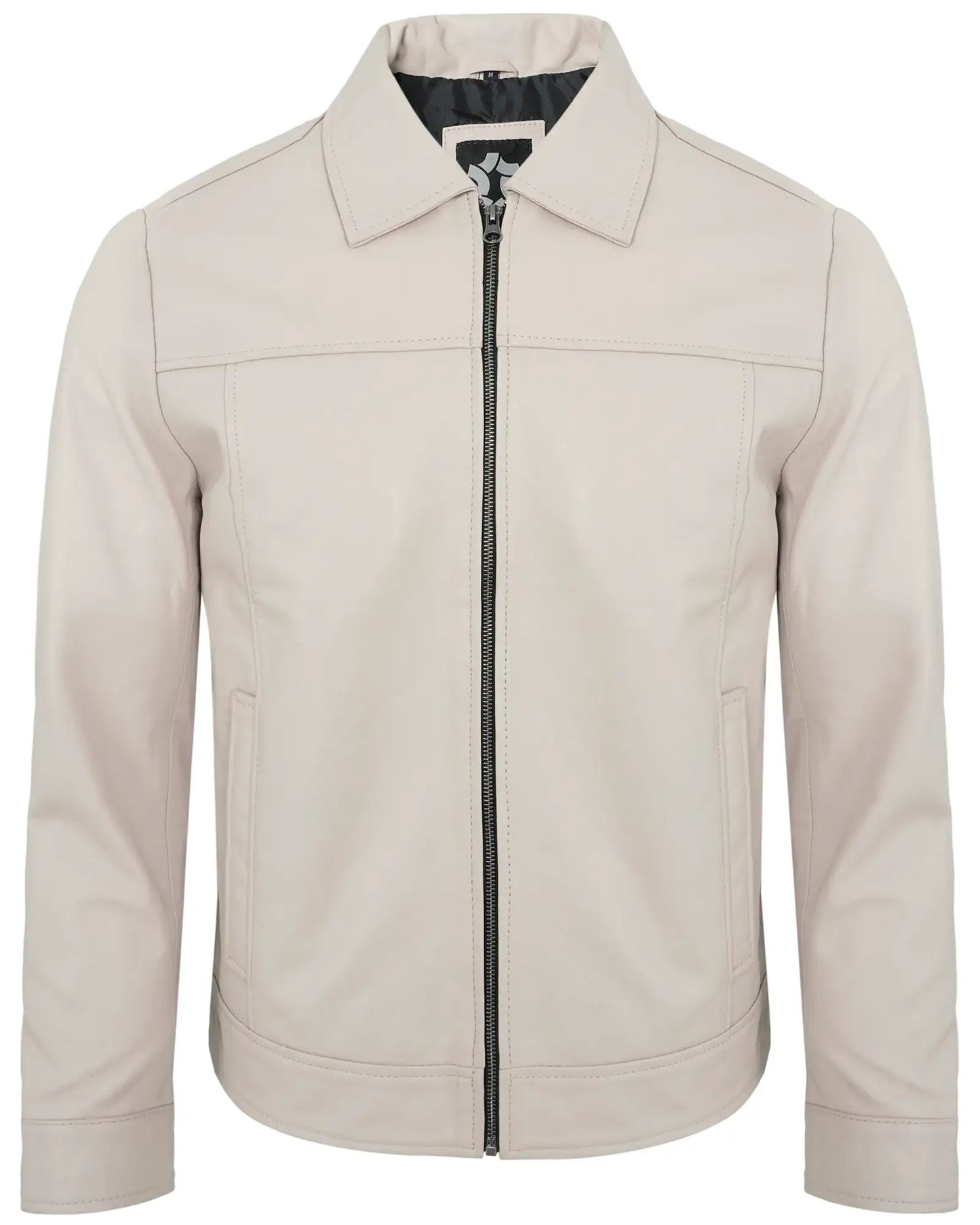 Beige Men’s Motorcycle Leather Jackets – Real Lambskin Classic Turn Down Collar