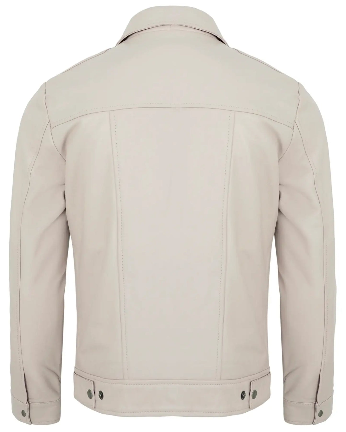 Beige Men’s Motorcycle Leather Jackets – Real Lambskin Classic Turn Down Collar