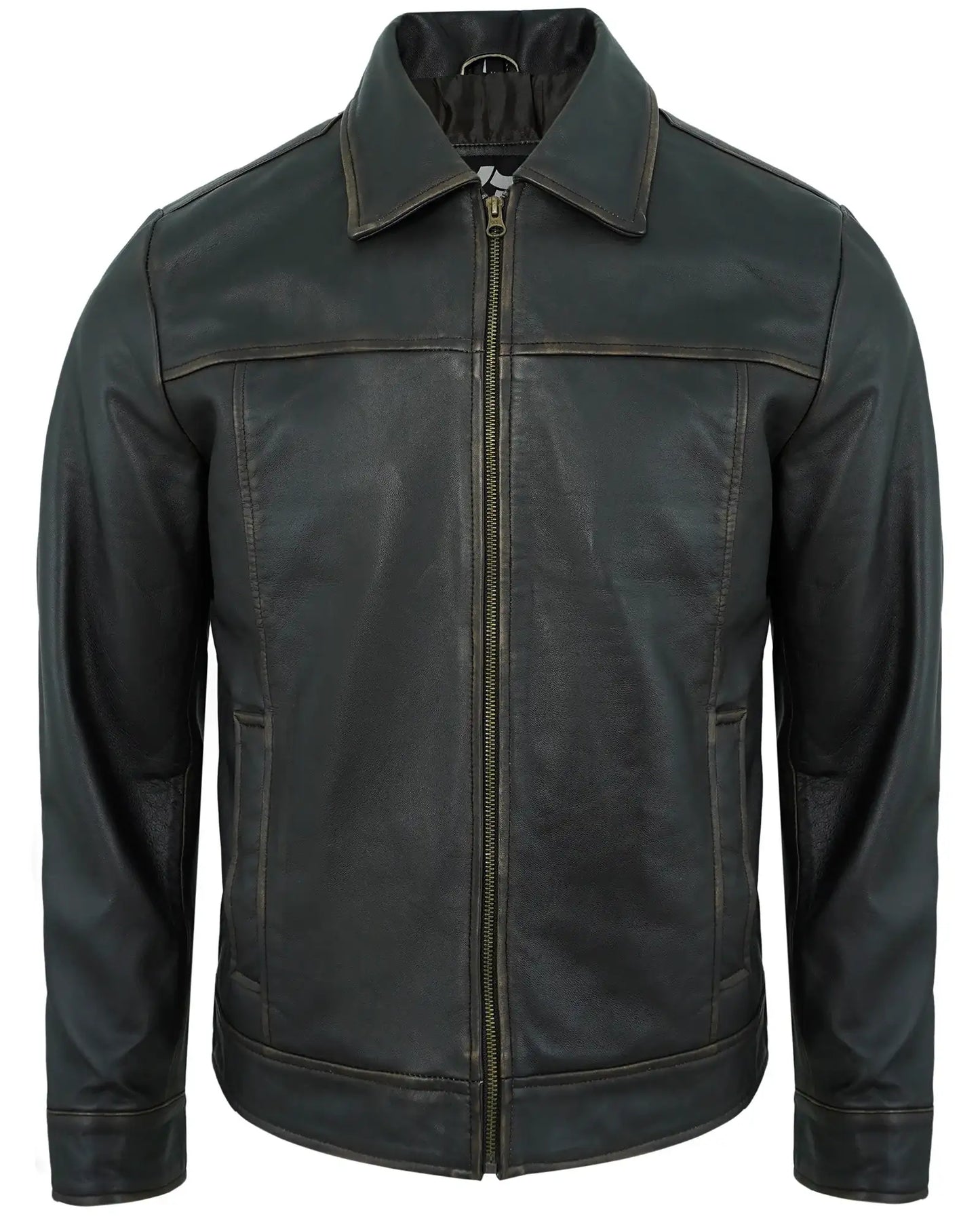 Black Ruboff Men’s Motorcycle Leather Jackets – Real Lambskin Classic Turn Down Collar